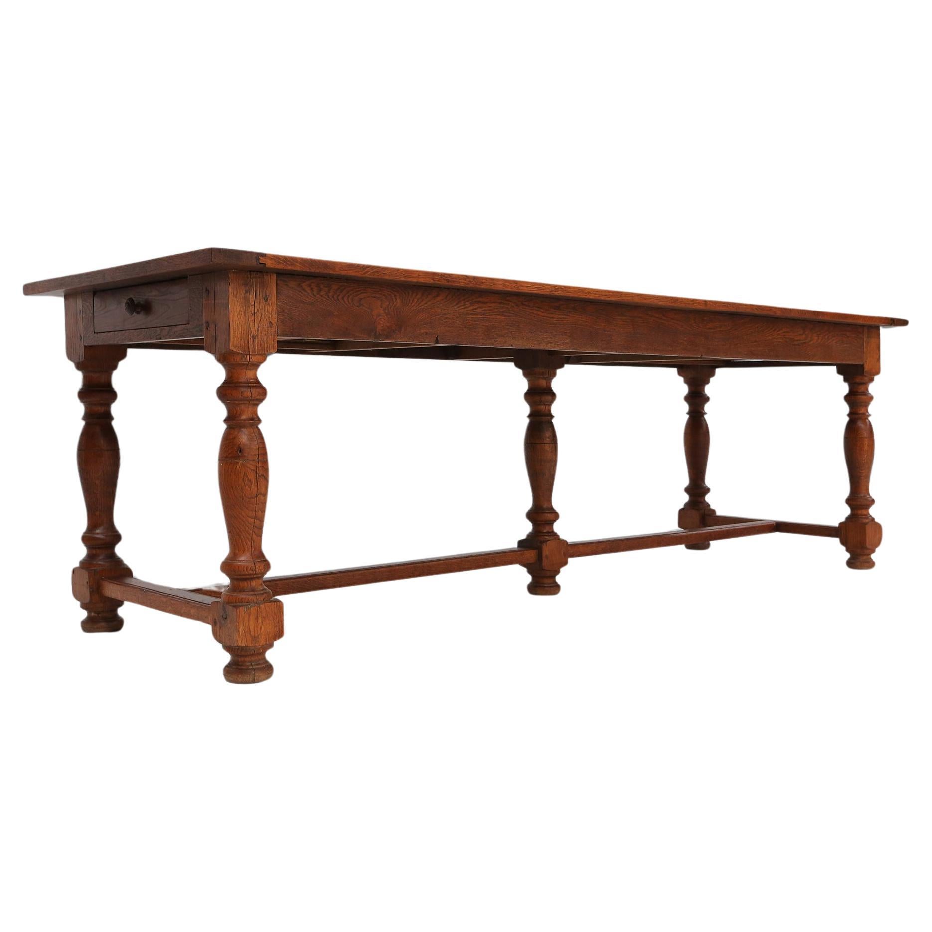 French rustic solid oak dining table 1930 For Sale