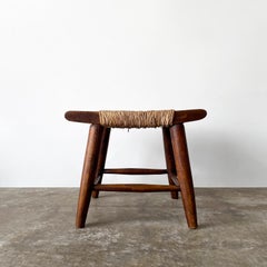 French Rustic Stool with Rush Seat