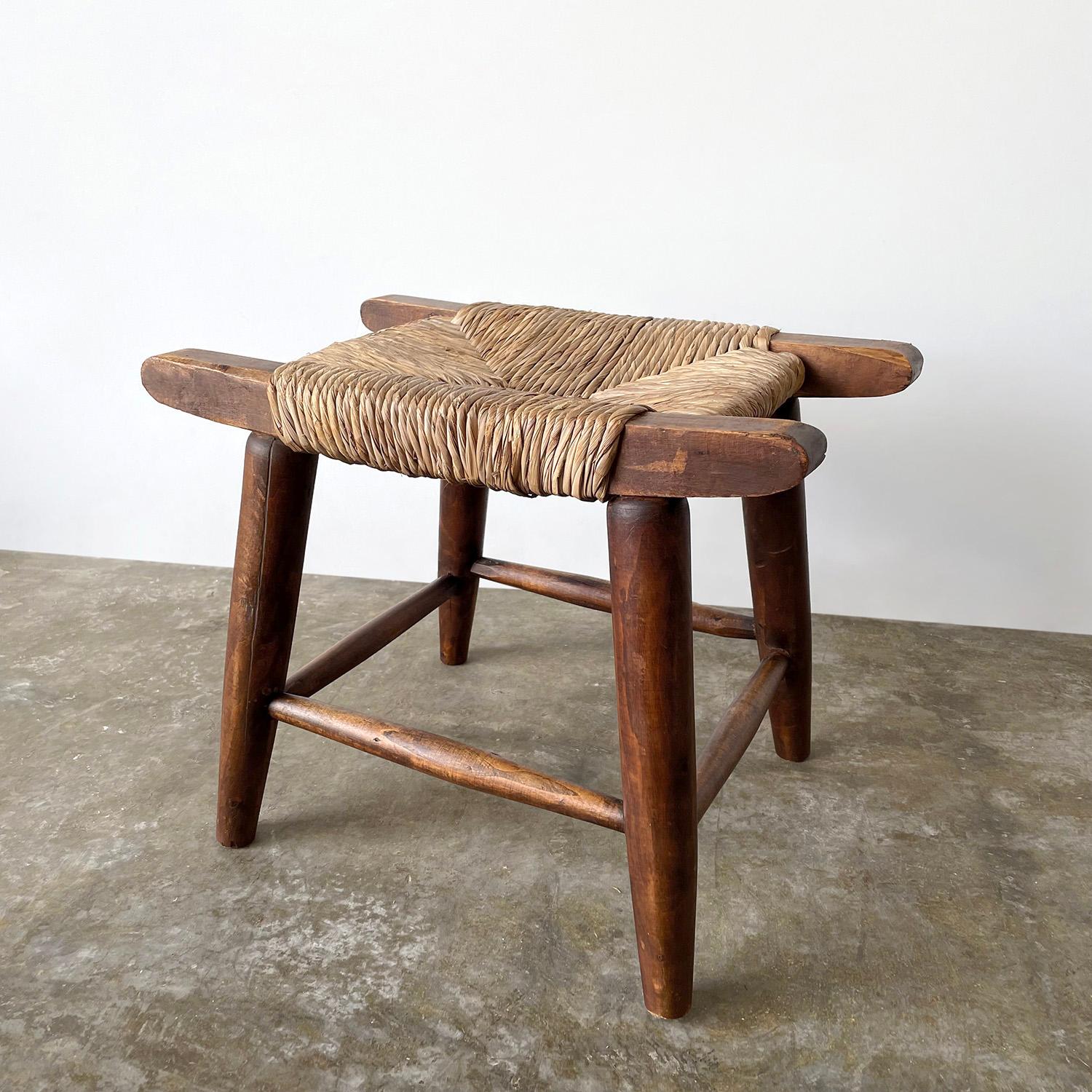 French Rustic Stool with Rush Seat 2
