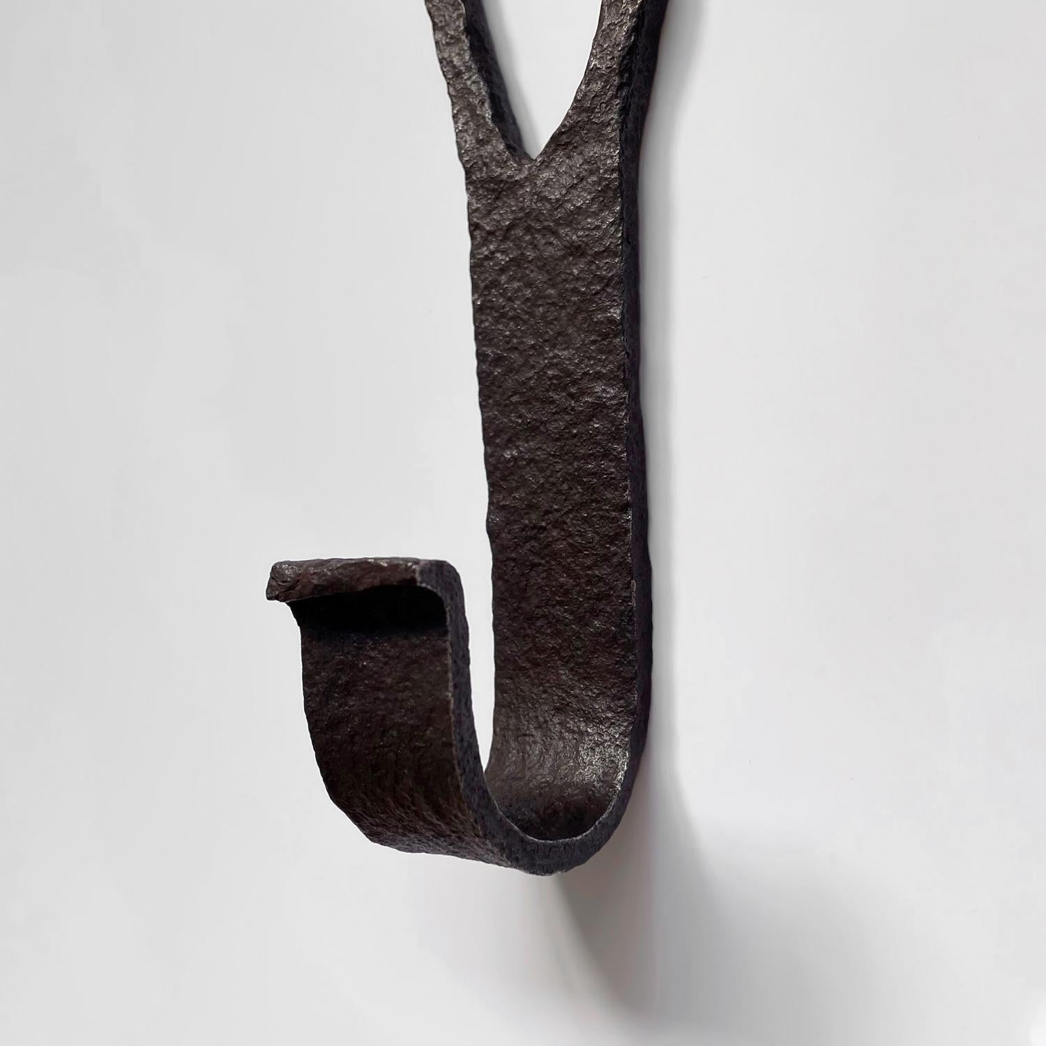 20th Century French Rustic Textured Iron Wall Hook For Sale