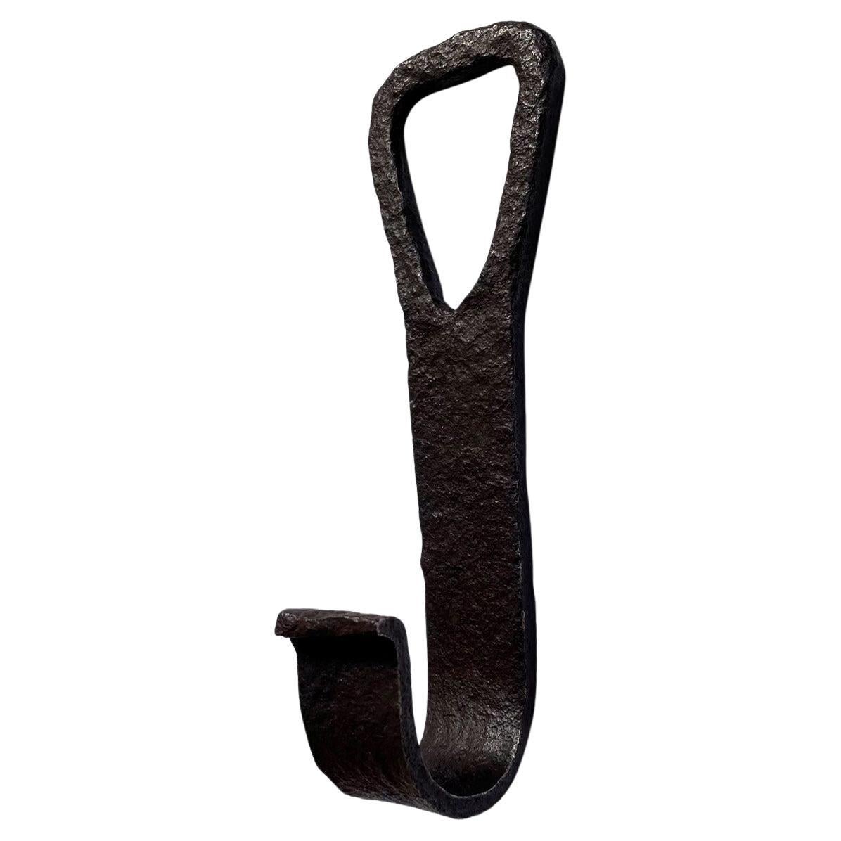 French Rustic Textured Iron Wall Hook For Sale
