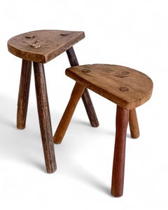 Taburetes/mesas auxiliares rústicos Wabisabi de madera, Francia, principios del siglo XX