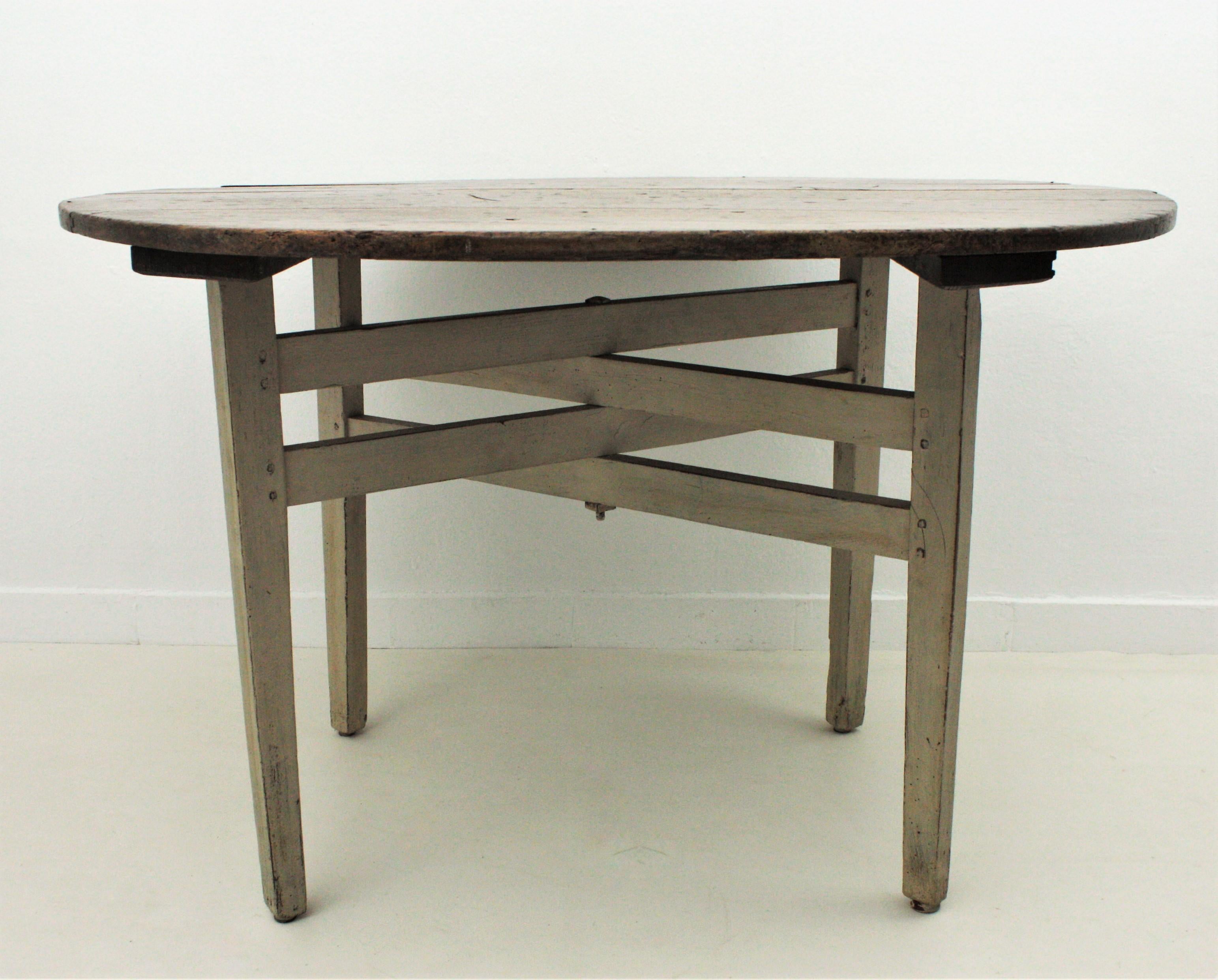 French Rustic Wine Tasting Table / Vigneron Folding Table with Patinated X-Legs 4