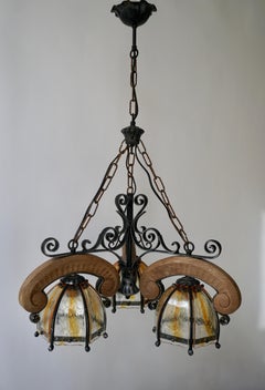 Lampadario rustico francese in Wood e vetro