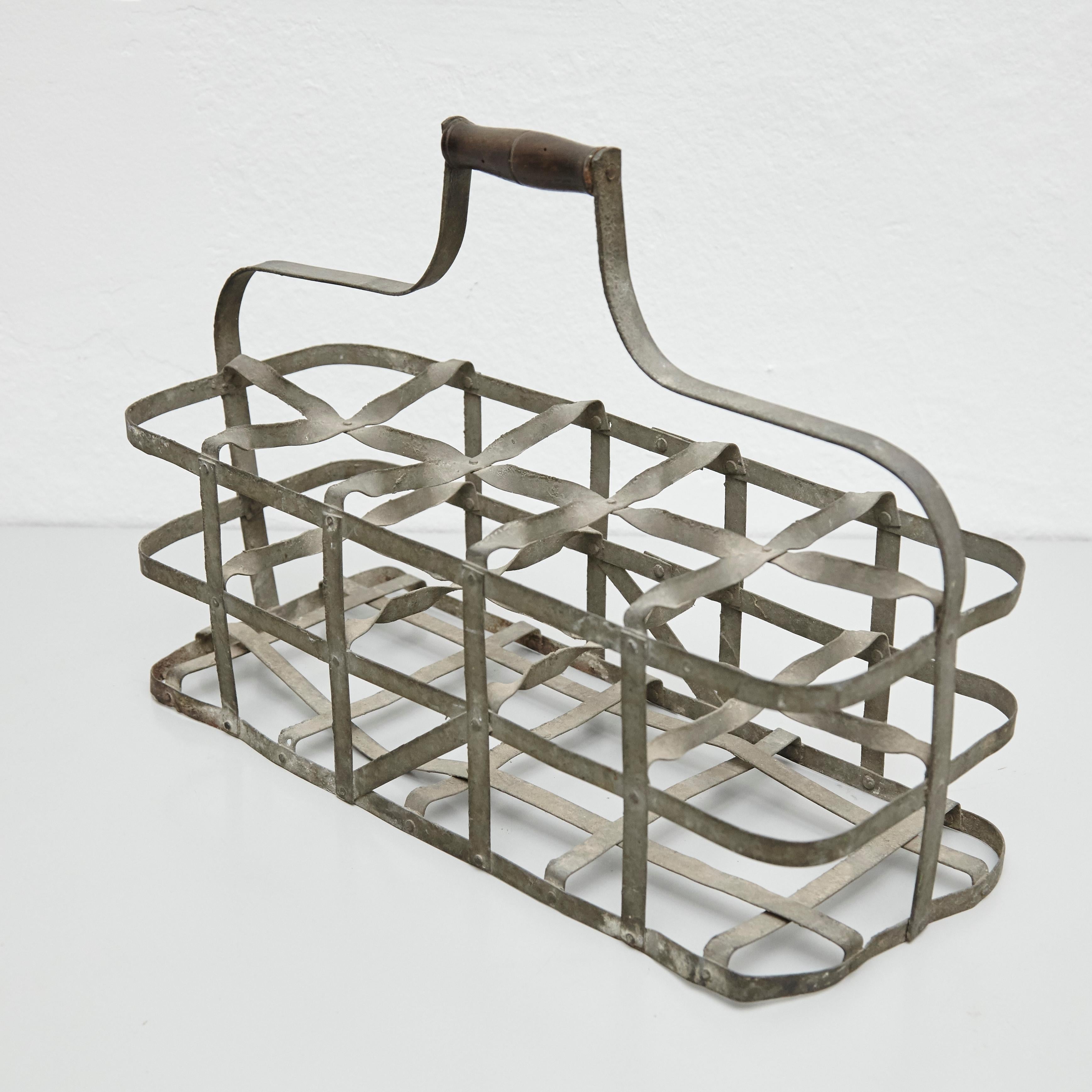 French Rustic Wood and Metal Bottle Rack, circa 1920 For Sale at 1stDibs