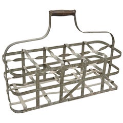 French Rustic Wood and Metal Bottle Rack, circa 1920