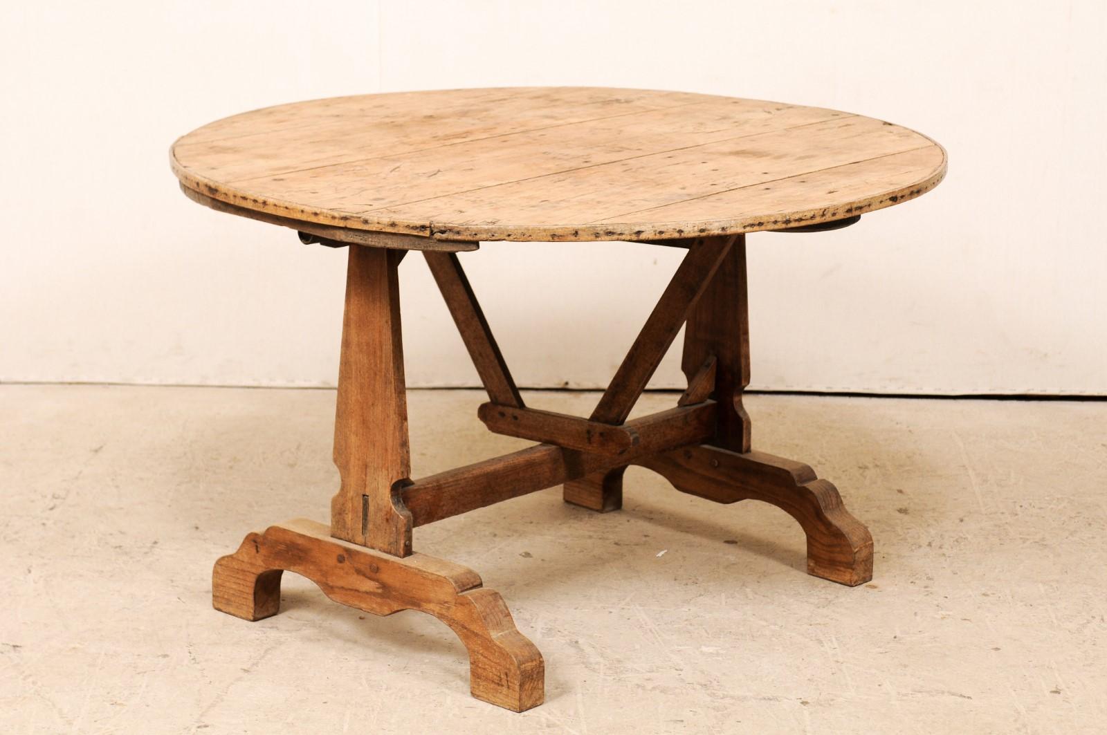 Carved French Vintner's Wine Tasting Table with Tilt-Top & Butterfly Wedge Support For Sale