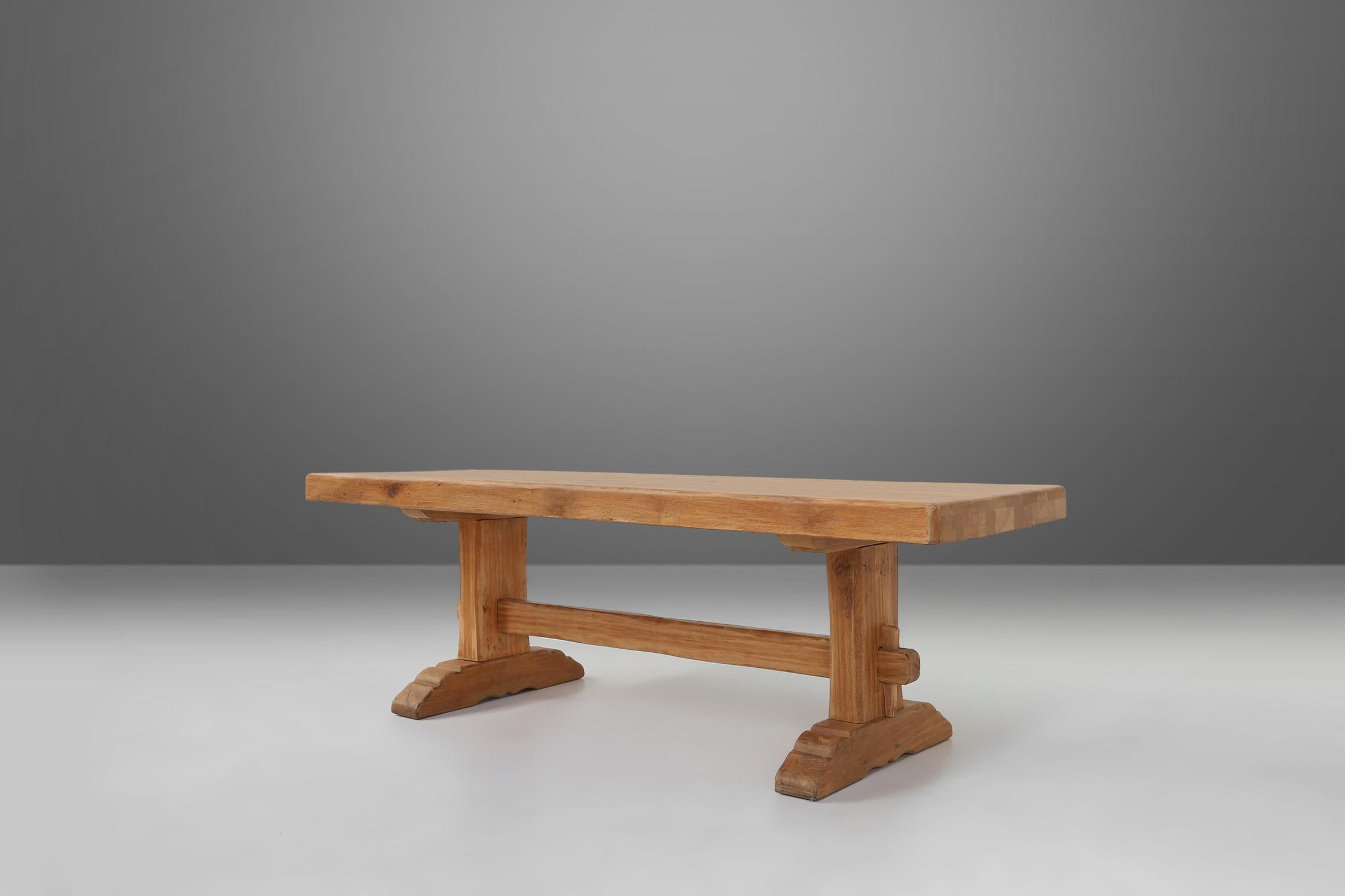 Carved French Rustic Wooden Dining Table, 1950s For Sale