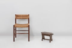 French rustic wooden low stool in painted wood, ca. 1900