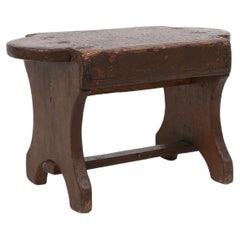 French rustic wooden low stool in painted wood, ca. 1900