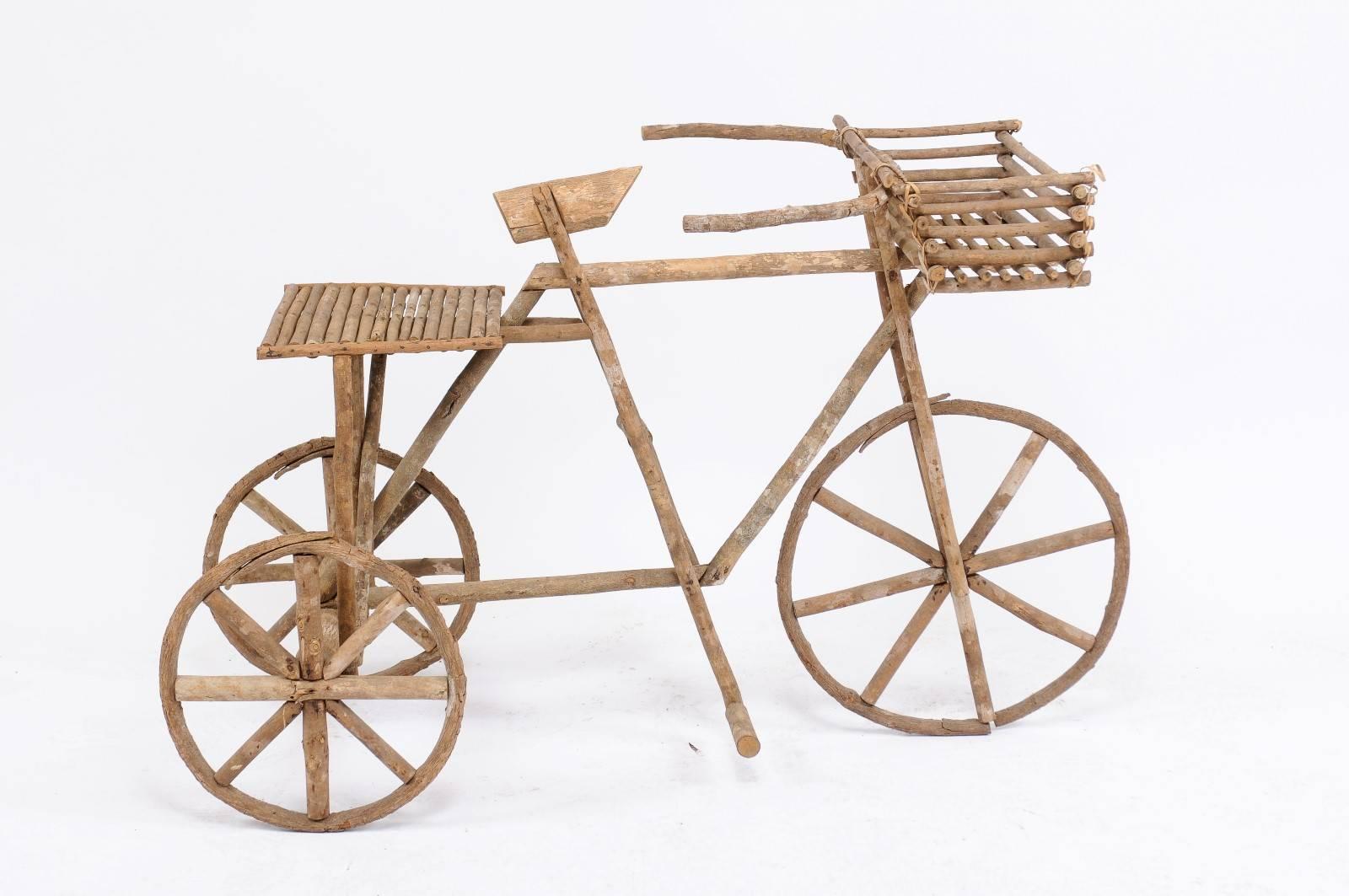 French Rustic Wooden Tricycle Garden Decorative Ornament from the 1970s For Sale 2