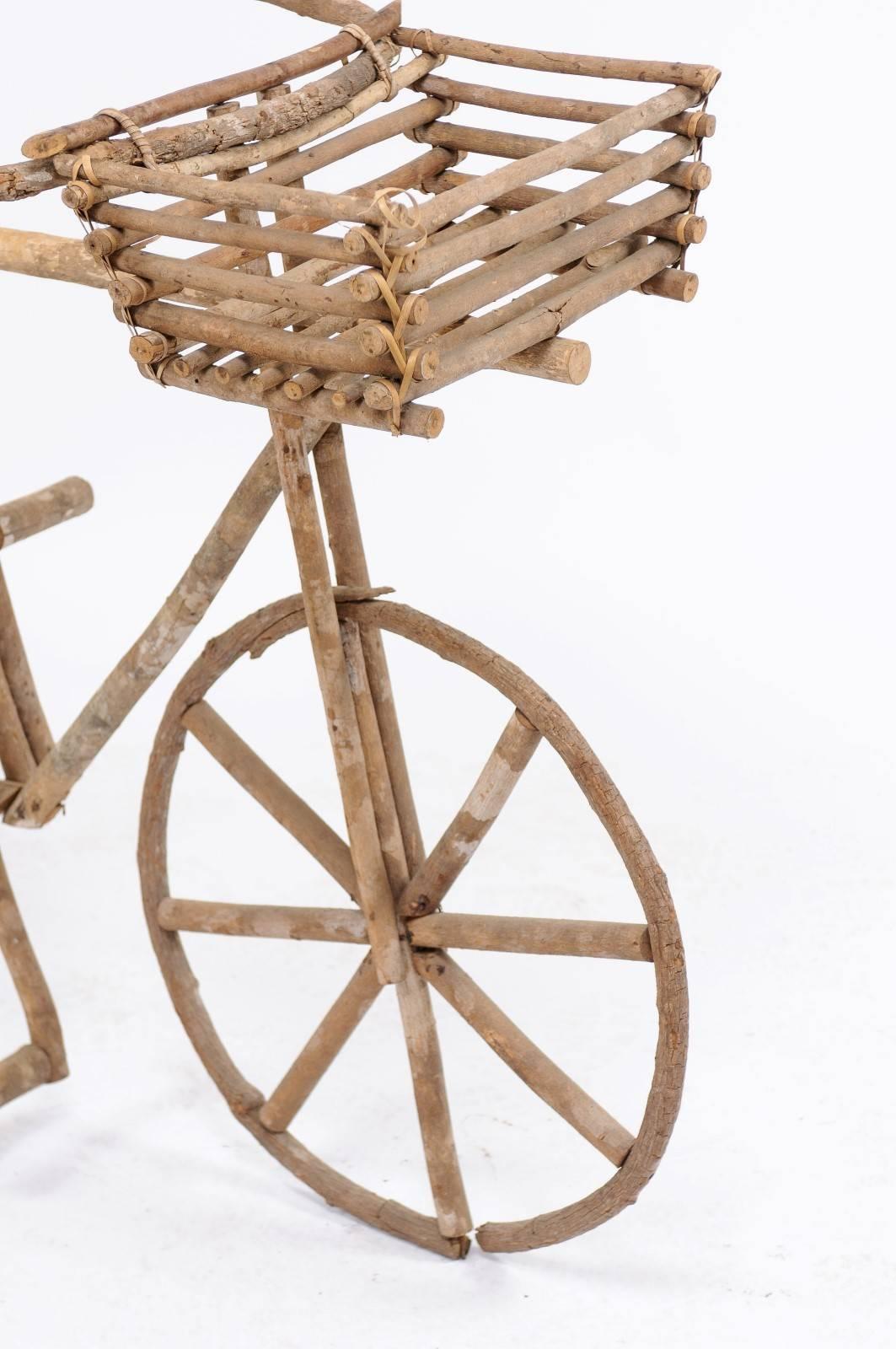 French Rustic Wooden Tricycle Garden Decorative Ornament from the 1970s For Sale 4