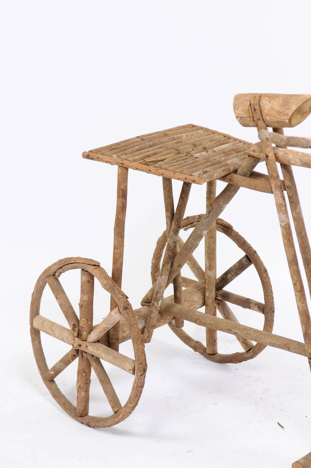 French Rustic Wooden Tricycle Garden Decorative Ornament from the 1970s For Sale 5