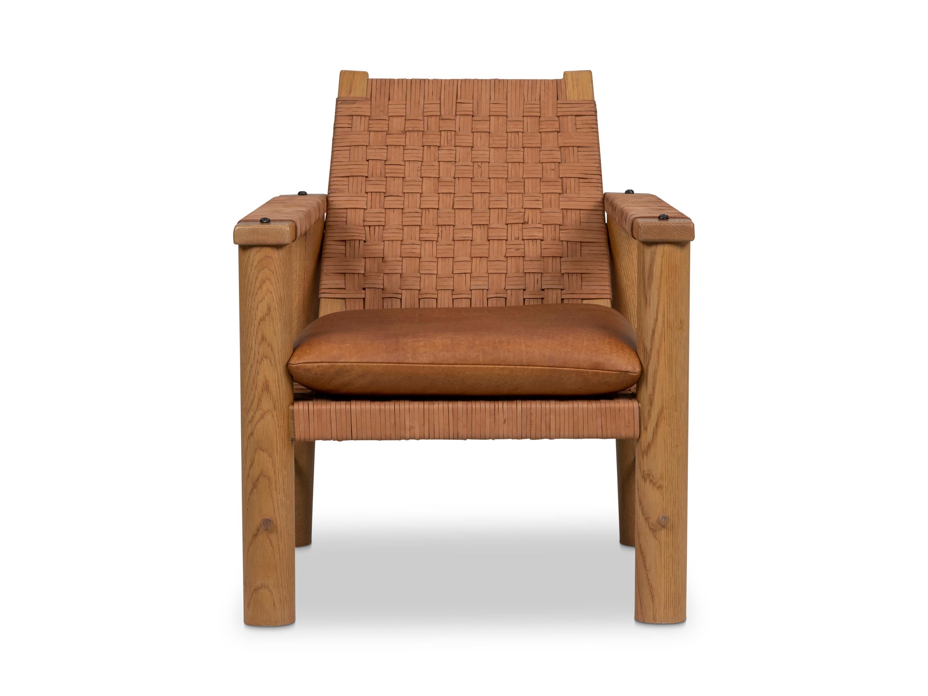 Rustikaler französischer Lounge-Sessel aus gewebtem Leder (Gewebt) im Angebot