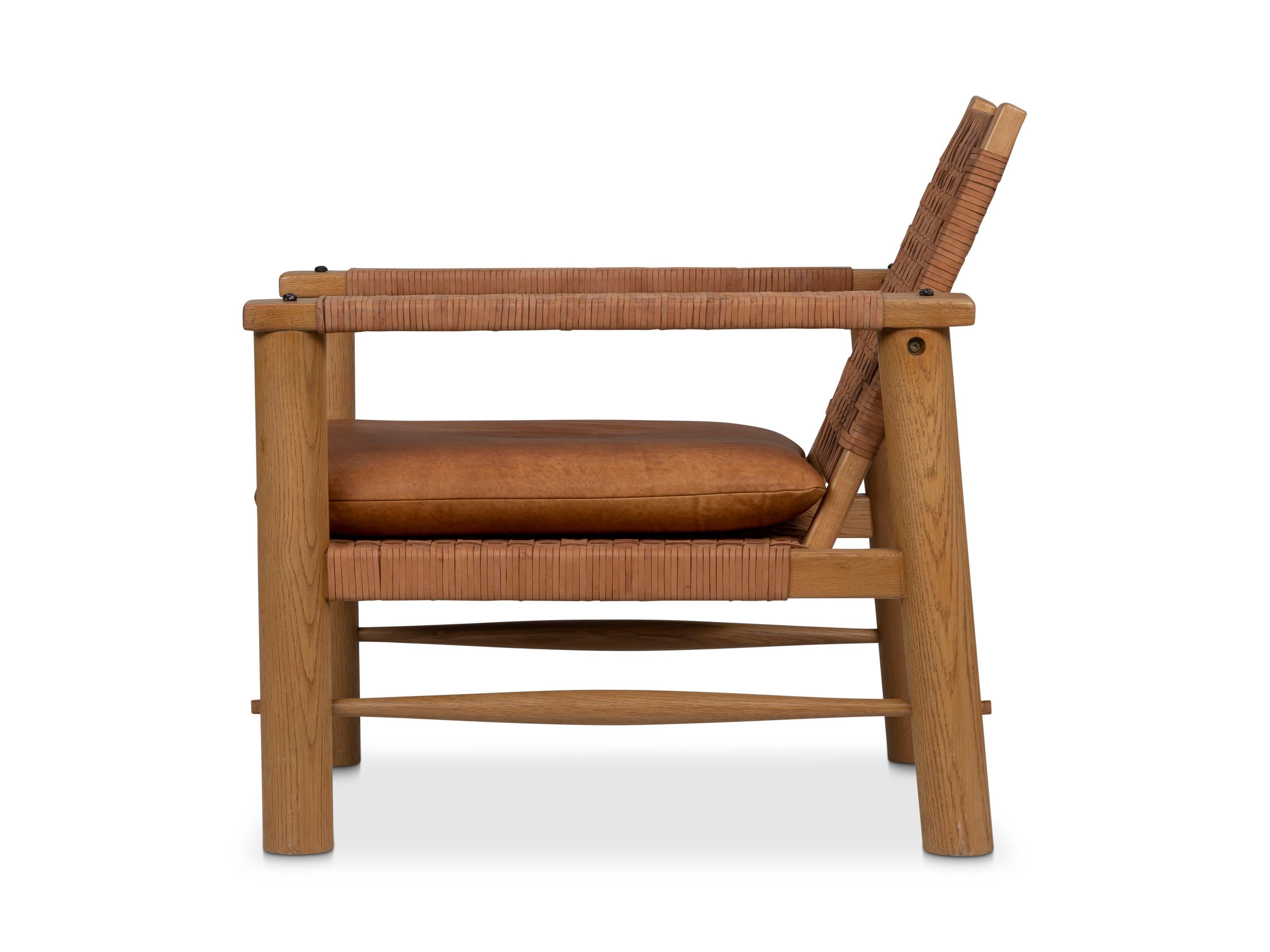 Chaise longue rustique en cuir tressé Neuf - En vente à New York, NY