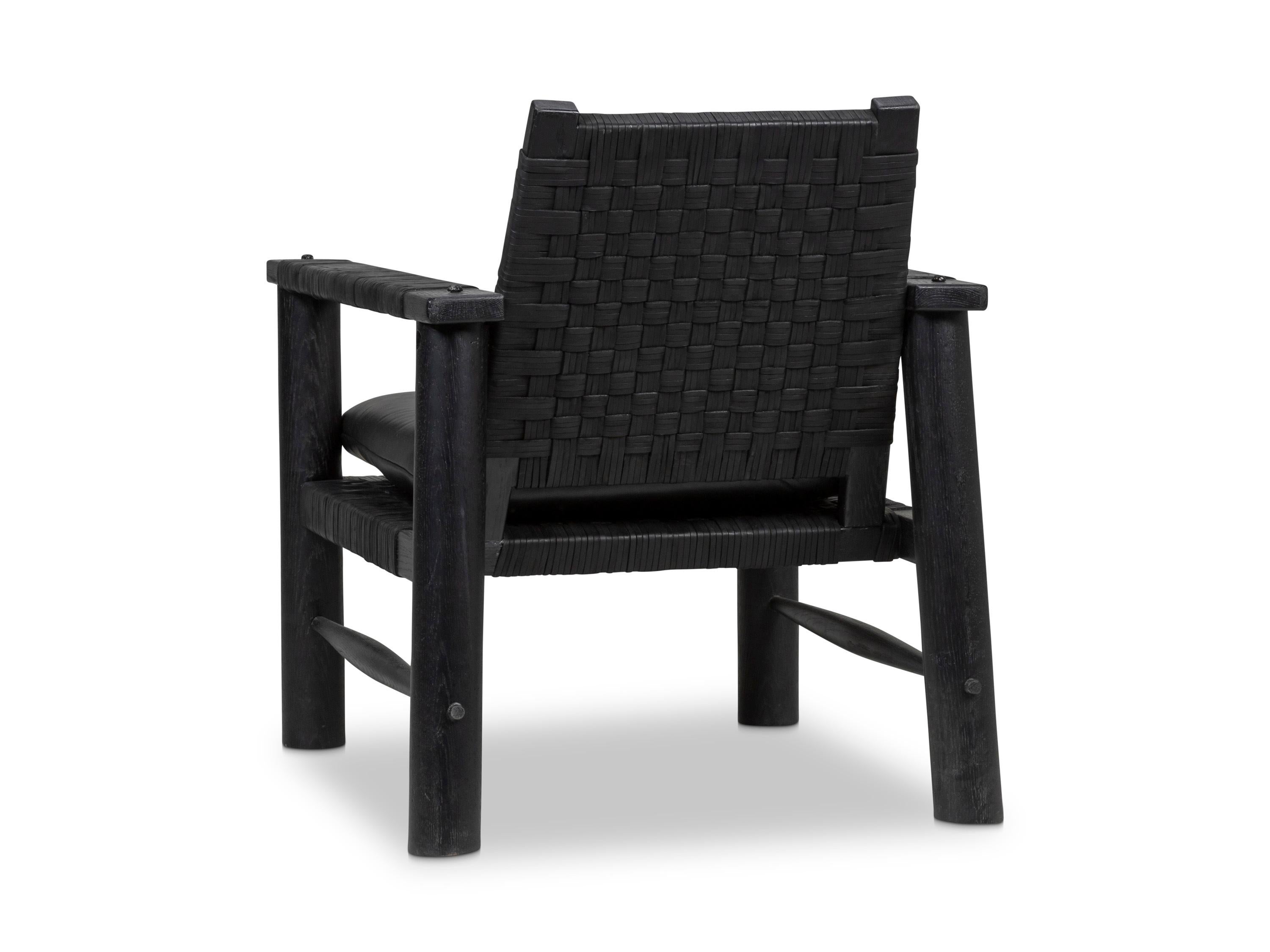 Rustikaler französischer Lounge-Sessel aus gewebtem Leder im Angebot 1