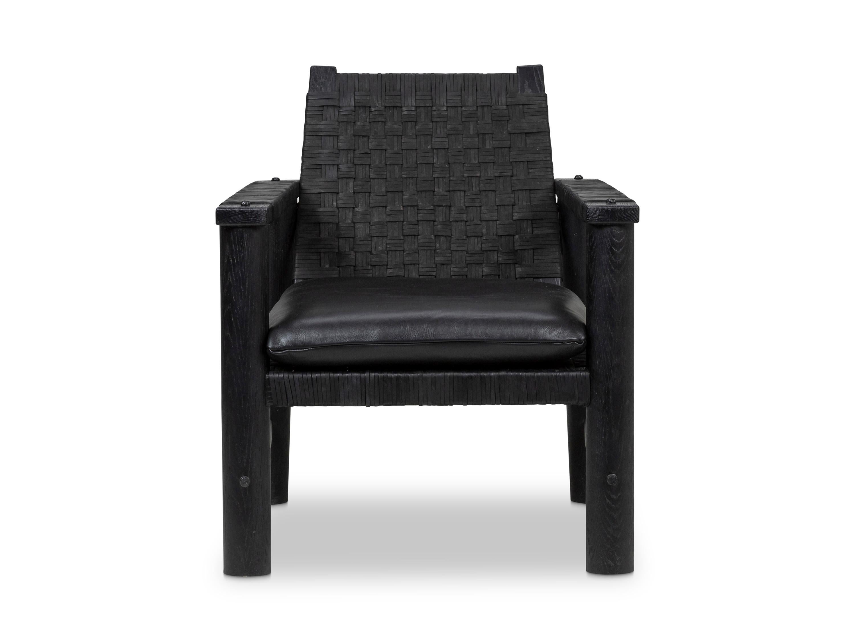 Rustikaler französischer Lounge-Sessel aus gewebtem Leder im Angebot 2
