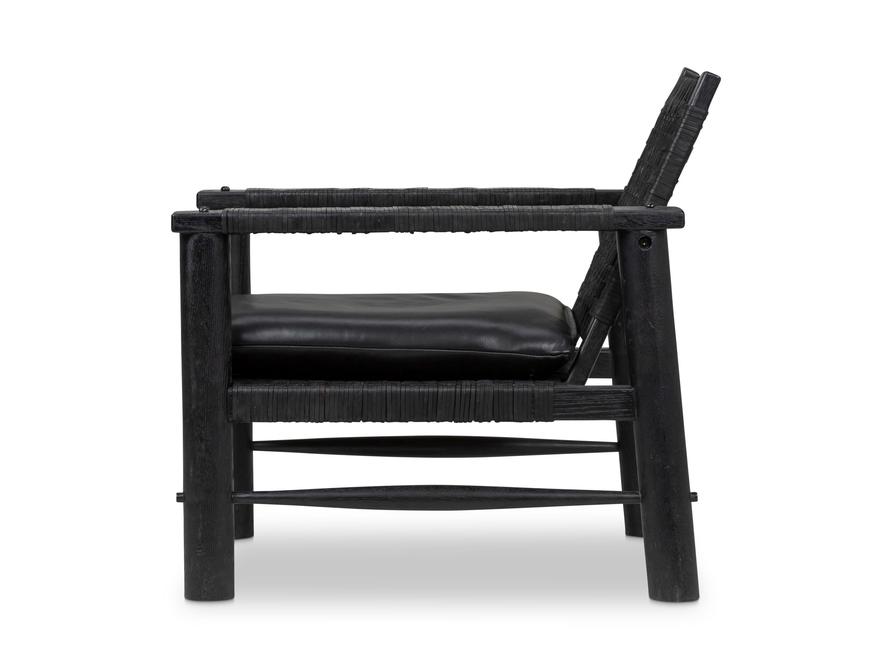 Rustikaler französischer Lounge-Sessel aus gewebtem Leder im Angebot 3