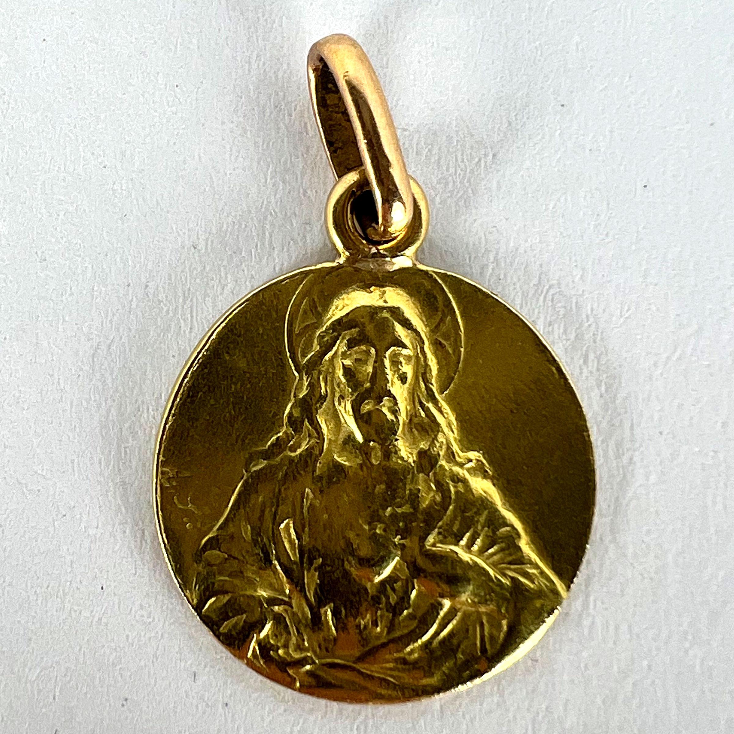 French Sacred Heart Madonna and Child 18K Yellow Gold Medal Pendant For Sale 9