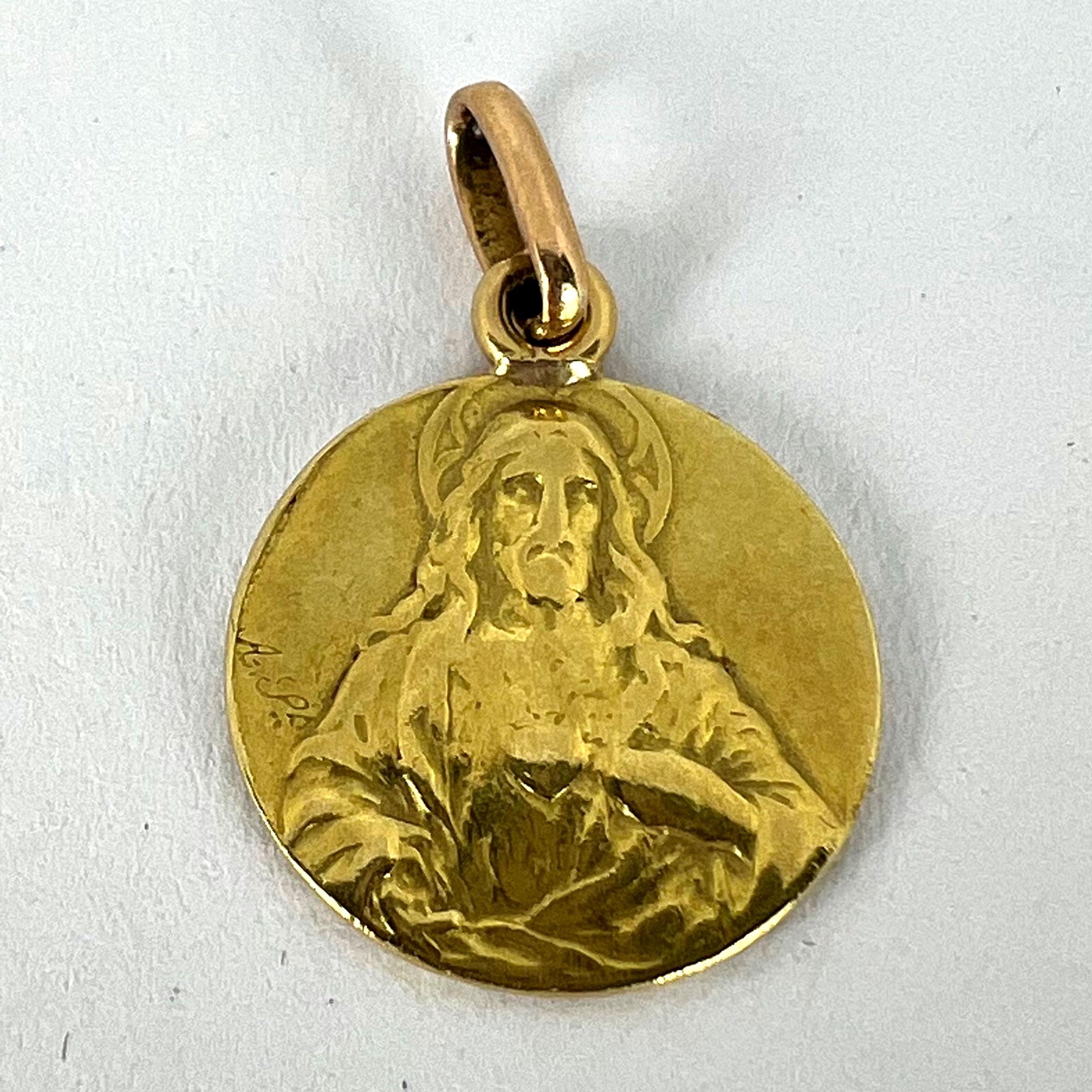 French Sacred Heart Madonna and Child 18K Yellow Gold Medal Pendant For Sale 10