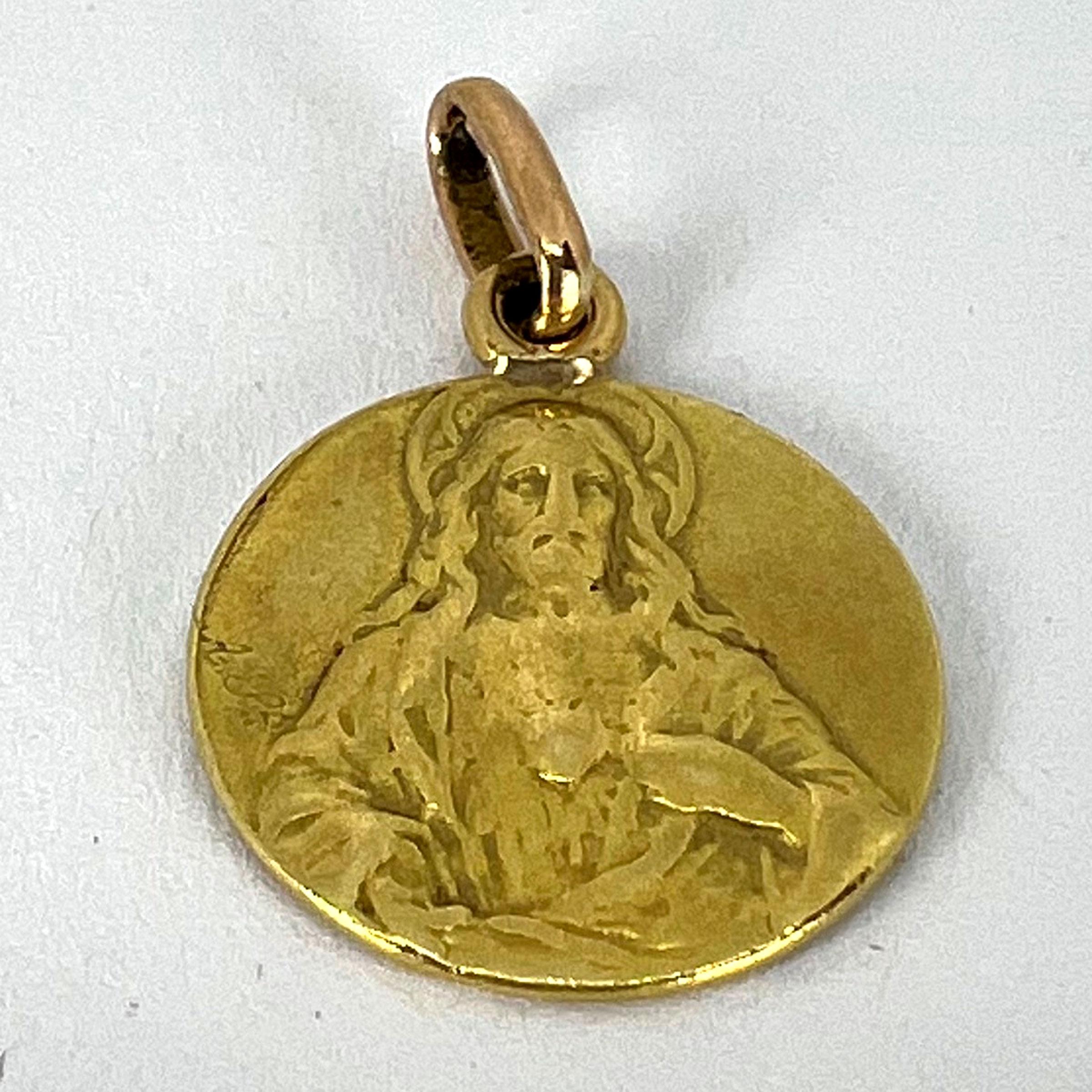 French Sacred Heart Madonna and Child 18K Yellow Gold Medal Pendant For Sale 11