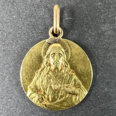 French Sacred Heart Madonna and Child 18K Yellow Gold Medal Pendant