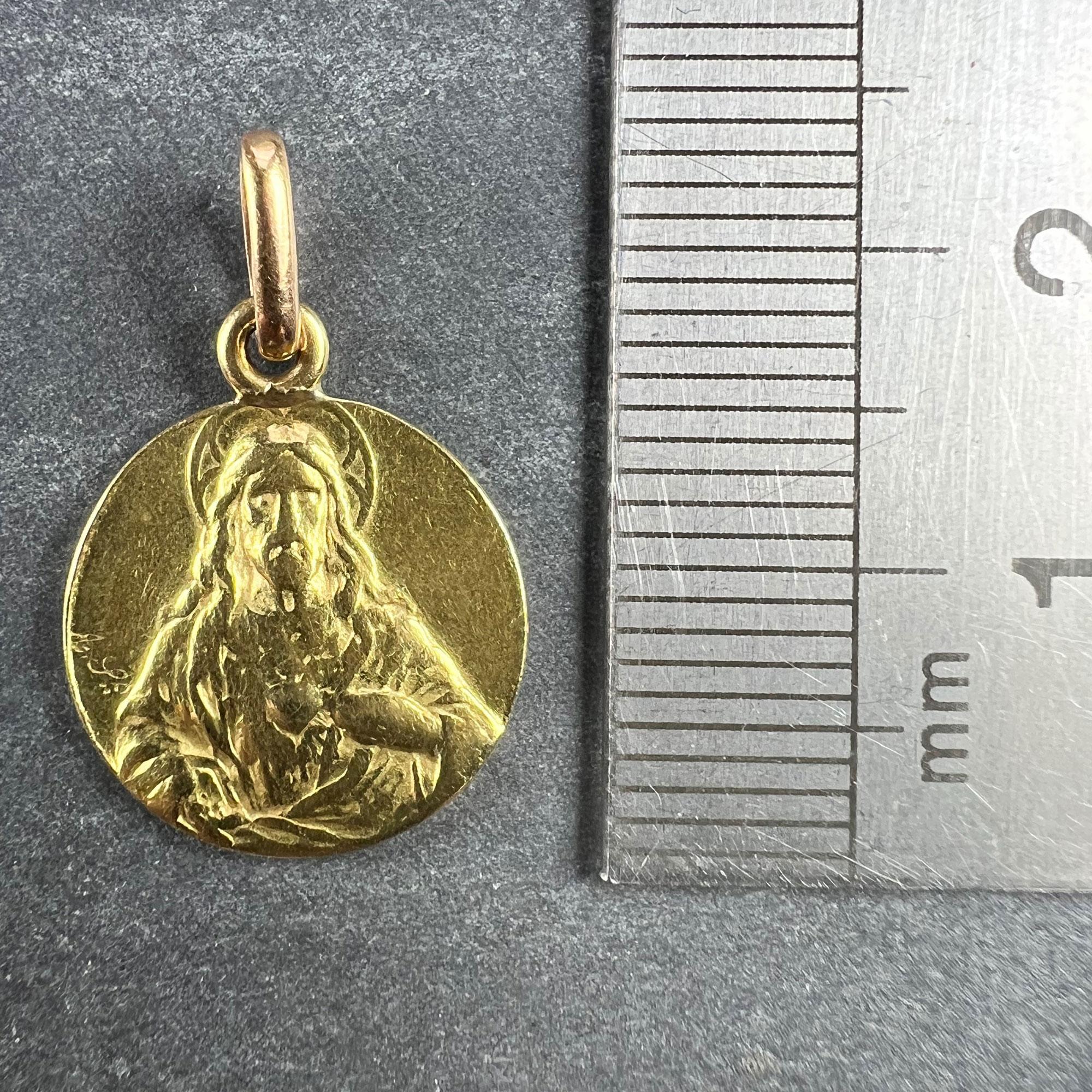 French Sacred Heart Madonna and Child 18K Yellow Gold Medal Pendant For Sale 3