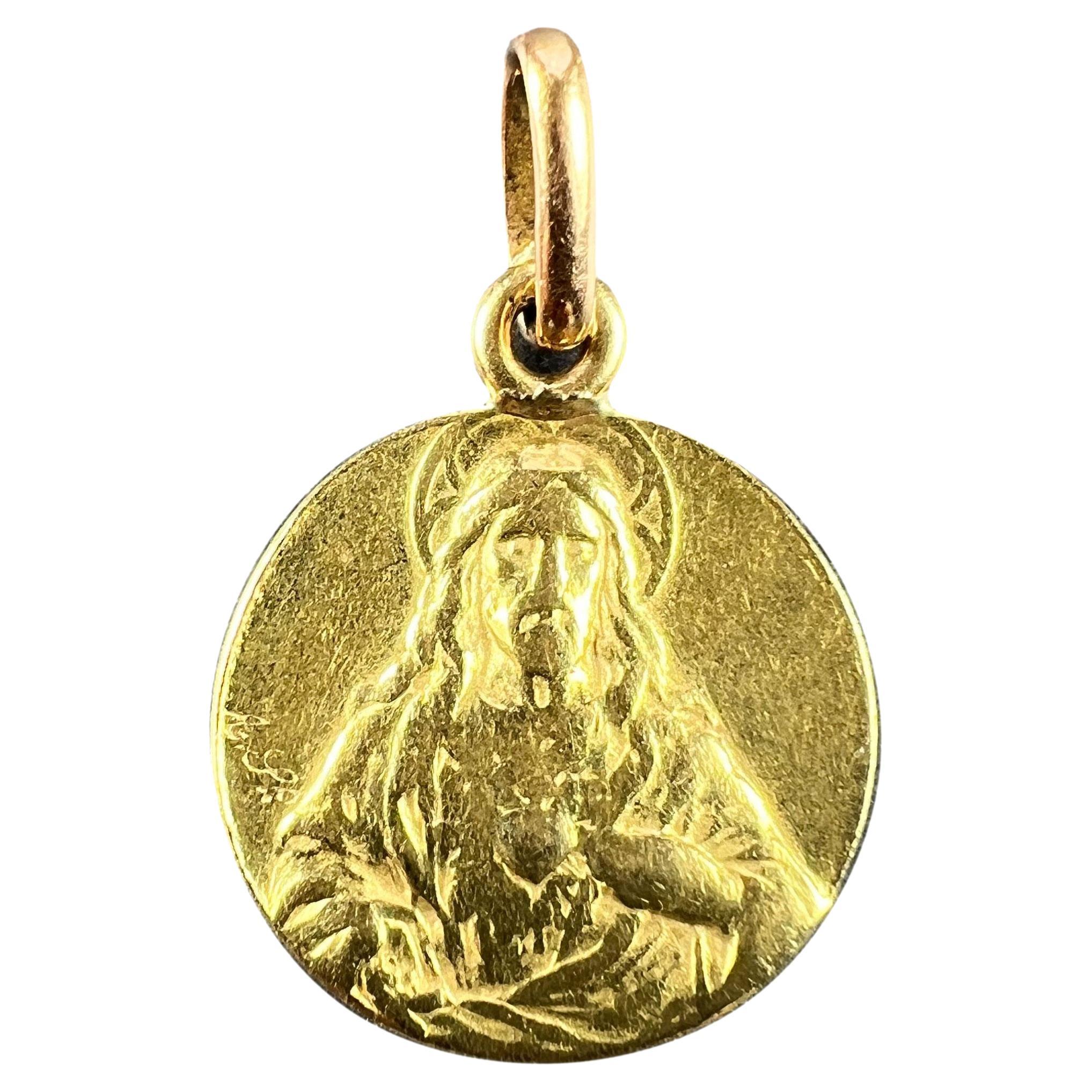 French Sacred Heart Madonna and Child 18K Yellow Gold Medal Pendant For Sale