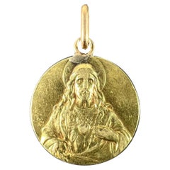 Französisch Herz-Jesu Madonna und Kind 18K Gelb Gold Medal Anhänger