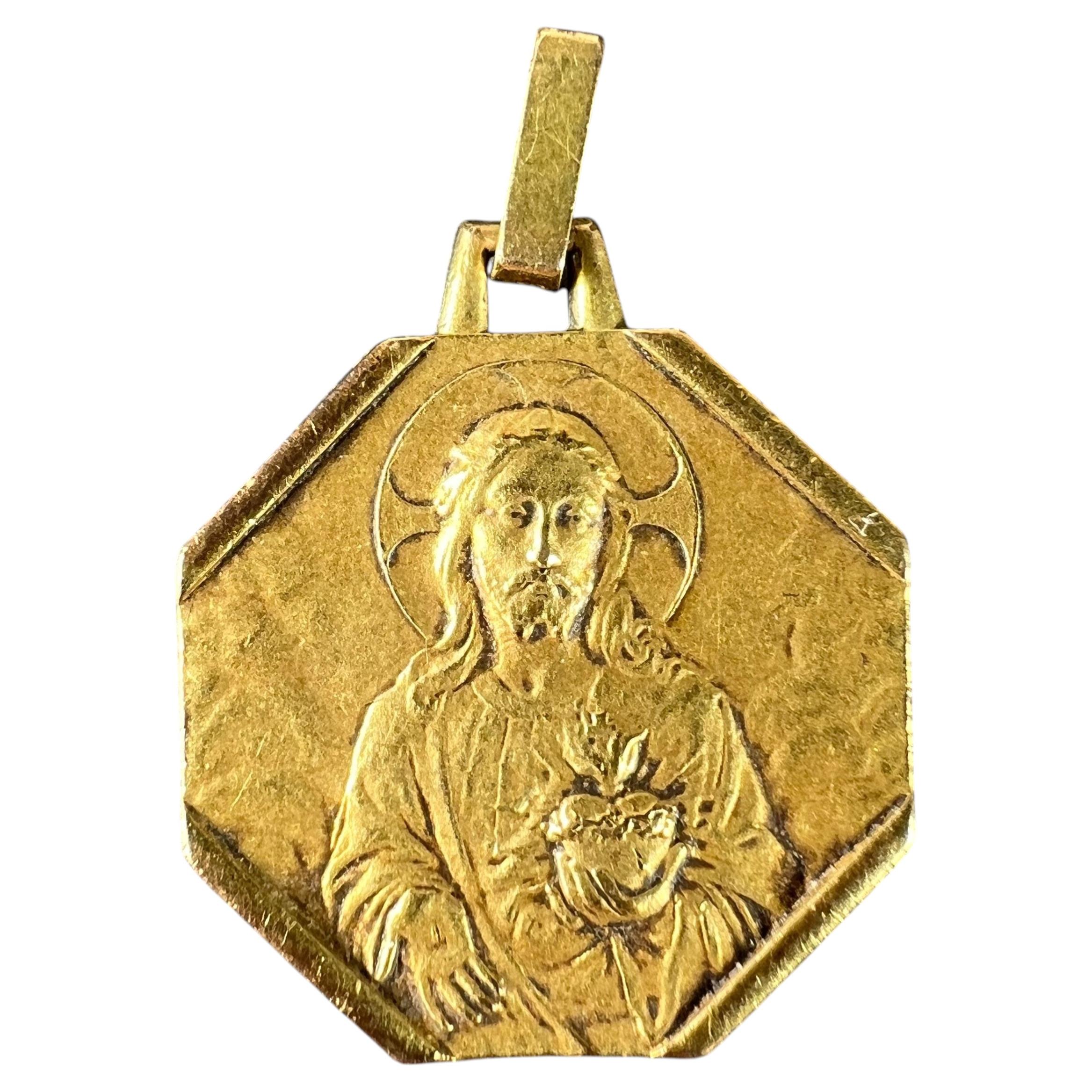 French Sacred Heart Madonna Child Rolled 18K Yellow Gold Filled Charm Pendant