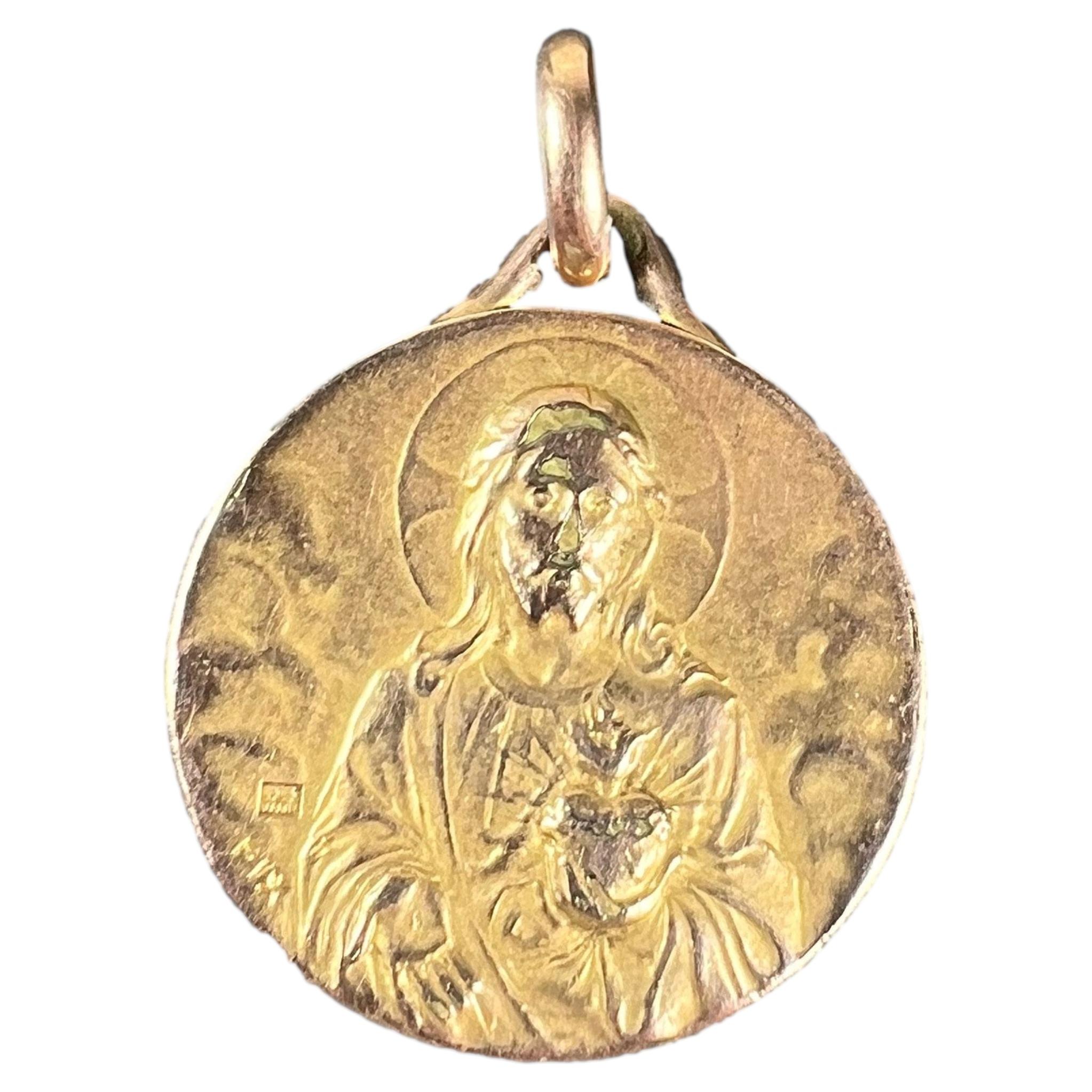 French Sacred Heart Madonna Child Rolled 18K Yellow Gold Filled Charm Pendant