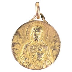 French Sacred Heart Madonna Child Rolled 18K Yellow Gold Filled Charm Pendant