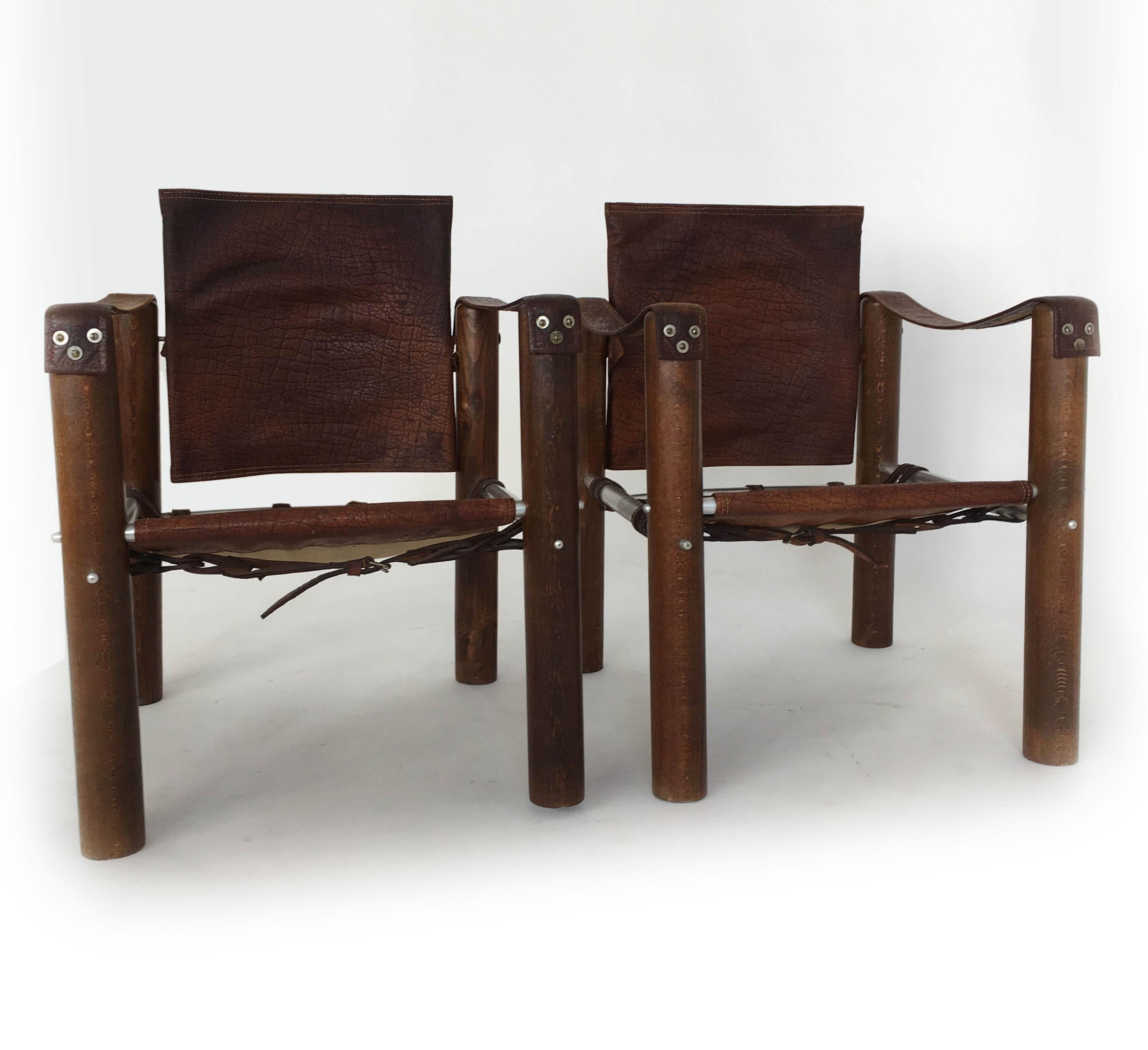 Modern Safari Chairs Patinated Leather, Brazil 1970s For Sale 1