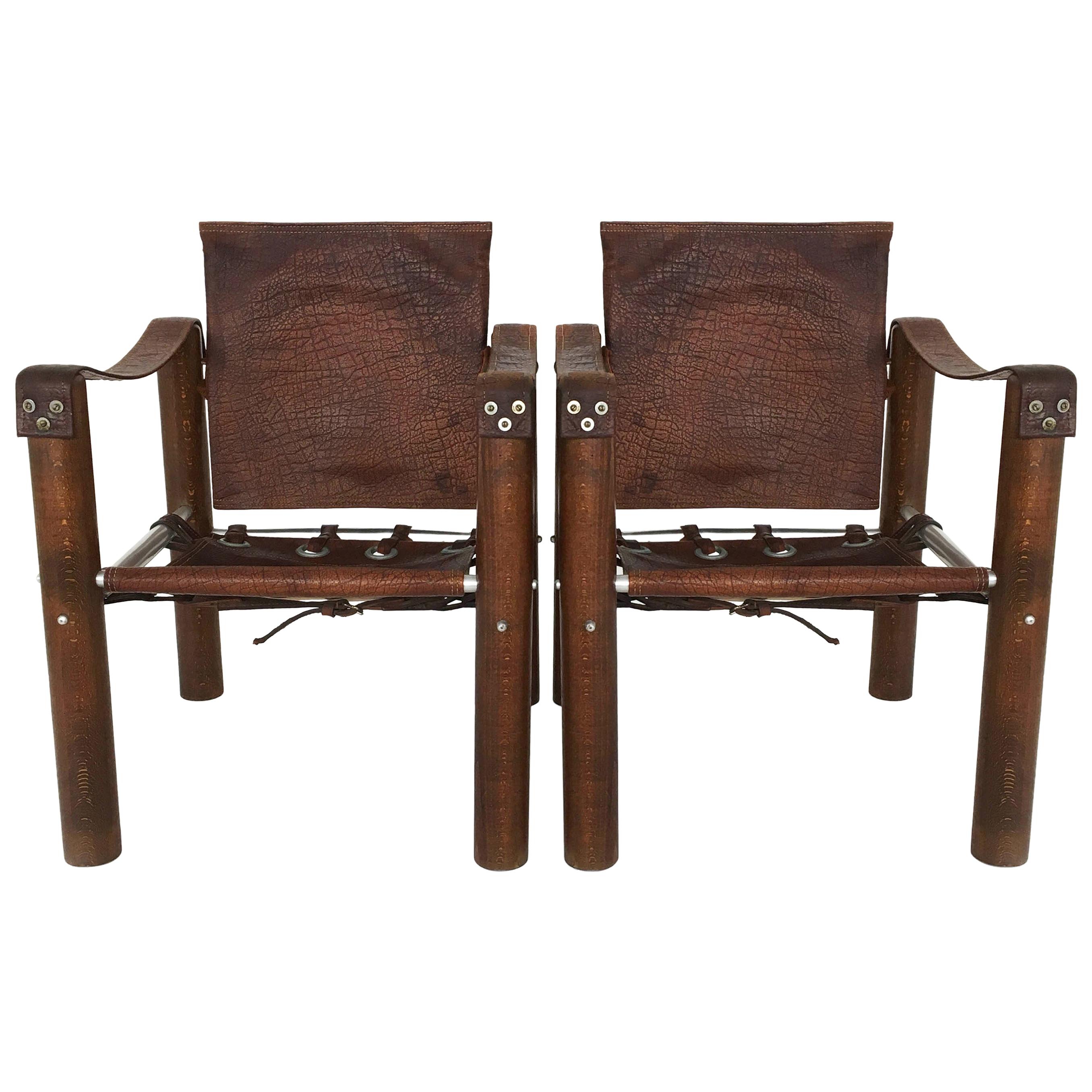 Moderne Safari-Stühle Patiniertes Leder:: Brasilien 1970er im Angebot