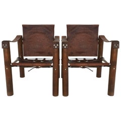 Modern Safari Chairs Patinated Leather, Brazil 1970s