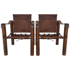 Modern Safari Chairs Patinated Leather, Brazil 1970s