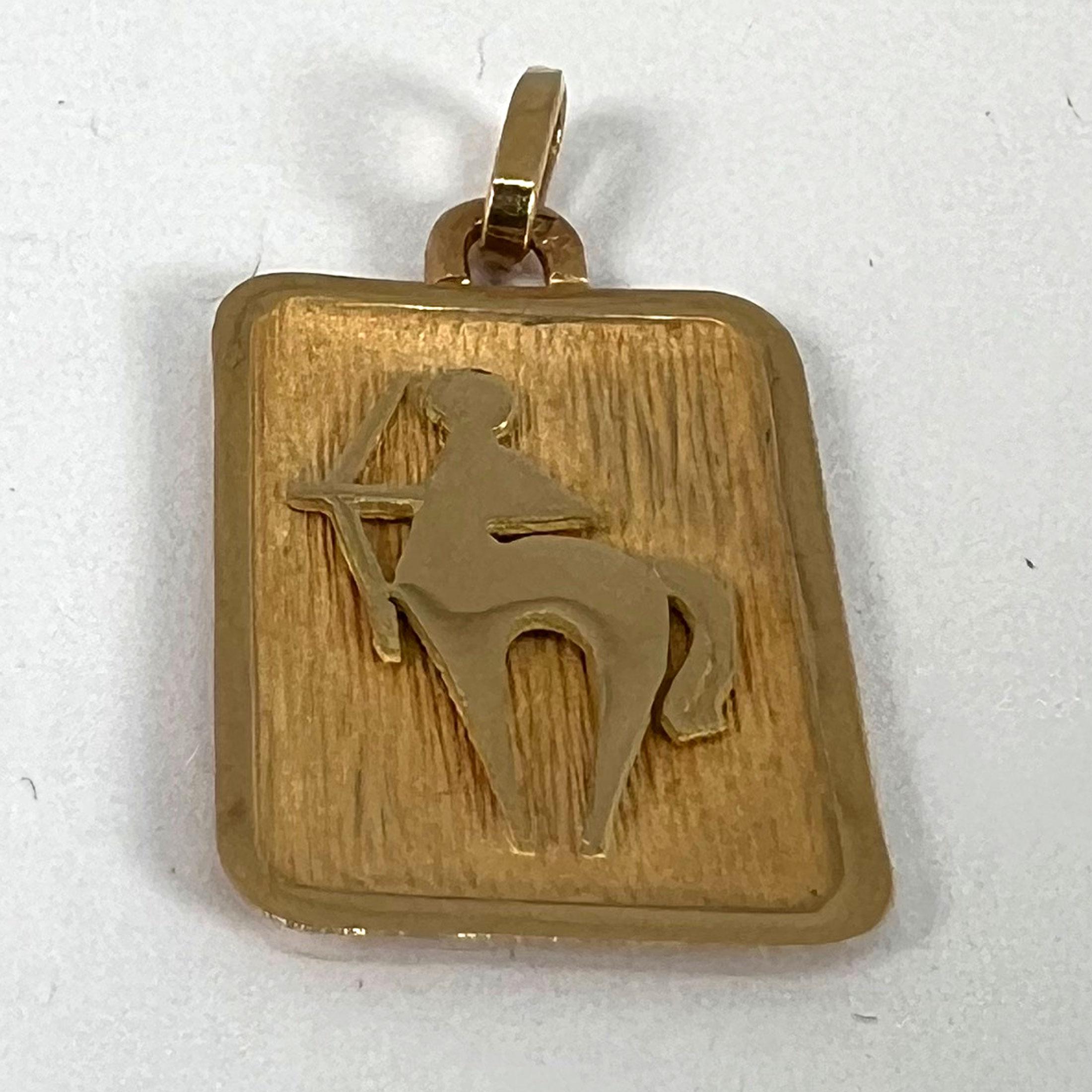 French Sagittarius Starsign Zodiac 18K Yellow Gold Charm Medal Pendant 9