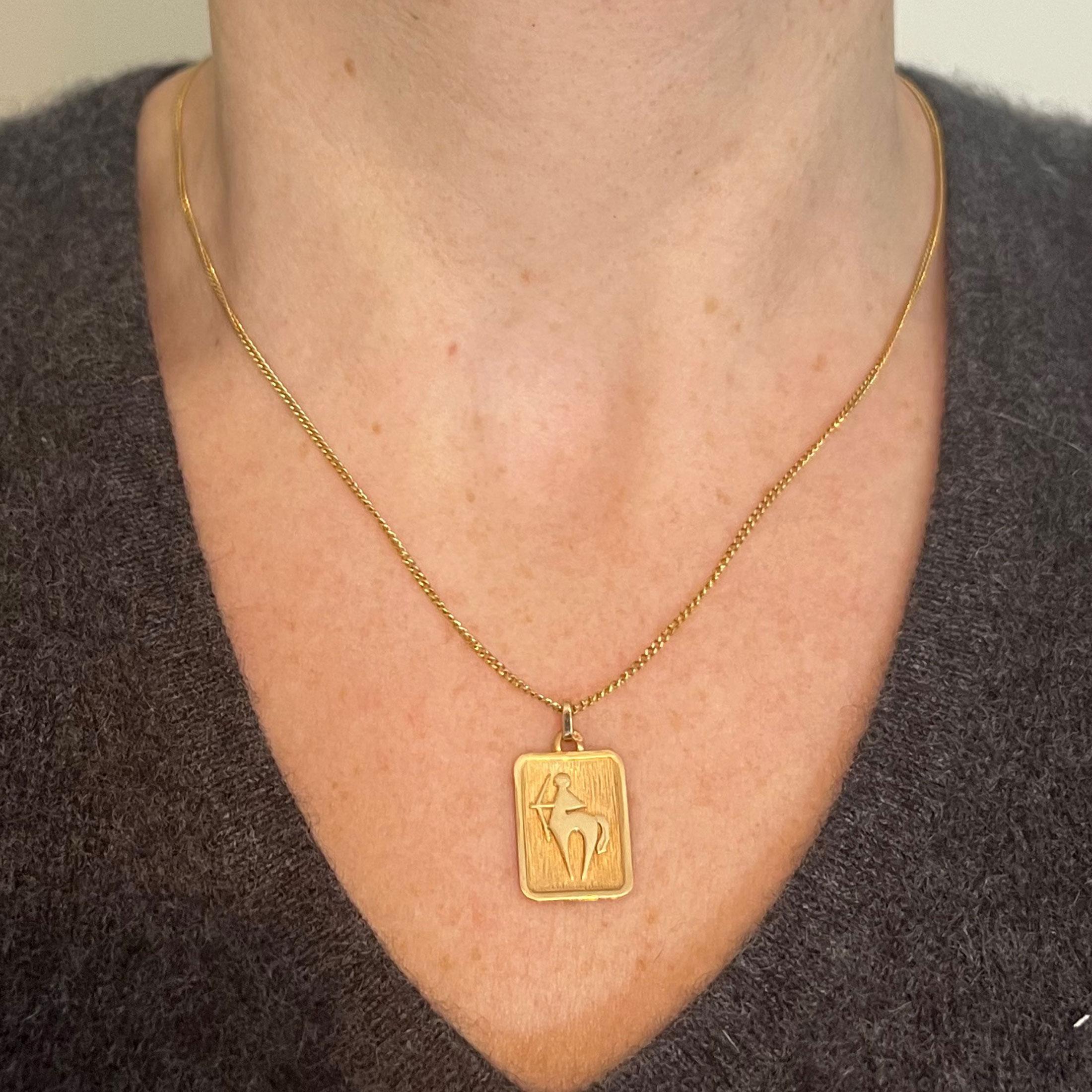 Women's or Men's French Sagittarius Starsign Zodiac 18K Yellow Gold Charm Medal Pendant