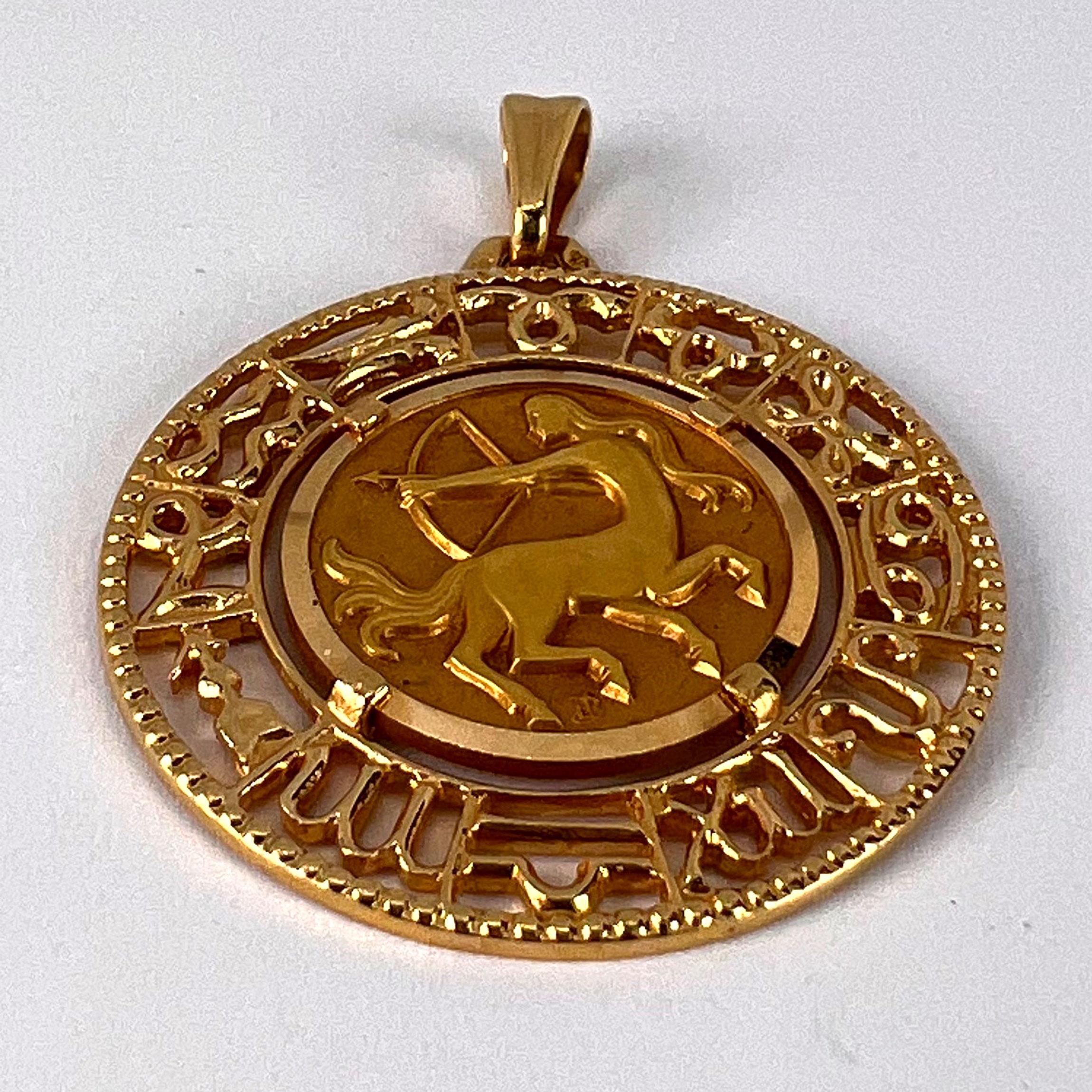 French Sagittarius Zodiac 18K Yellow Gold Charm Pendant 5