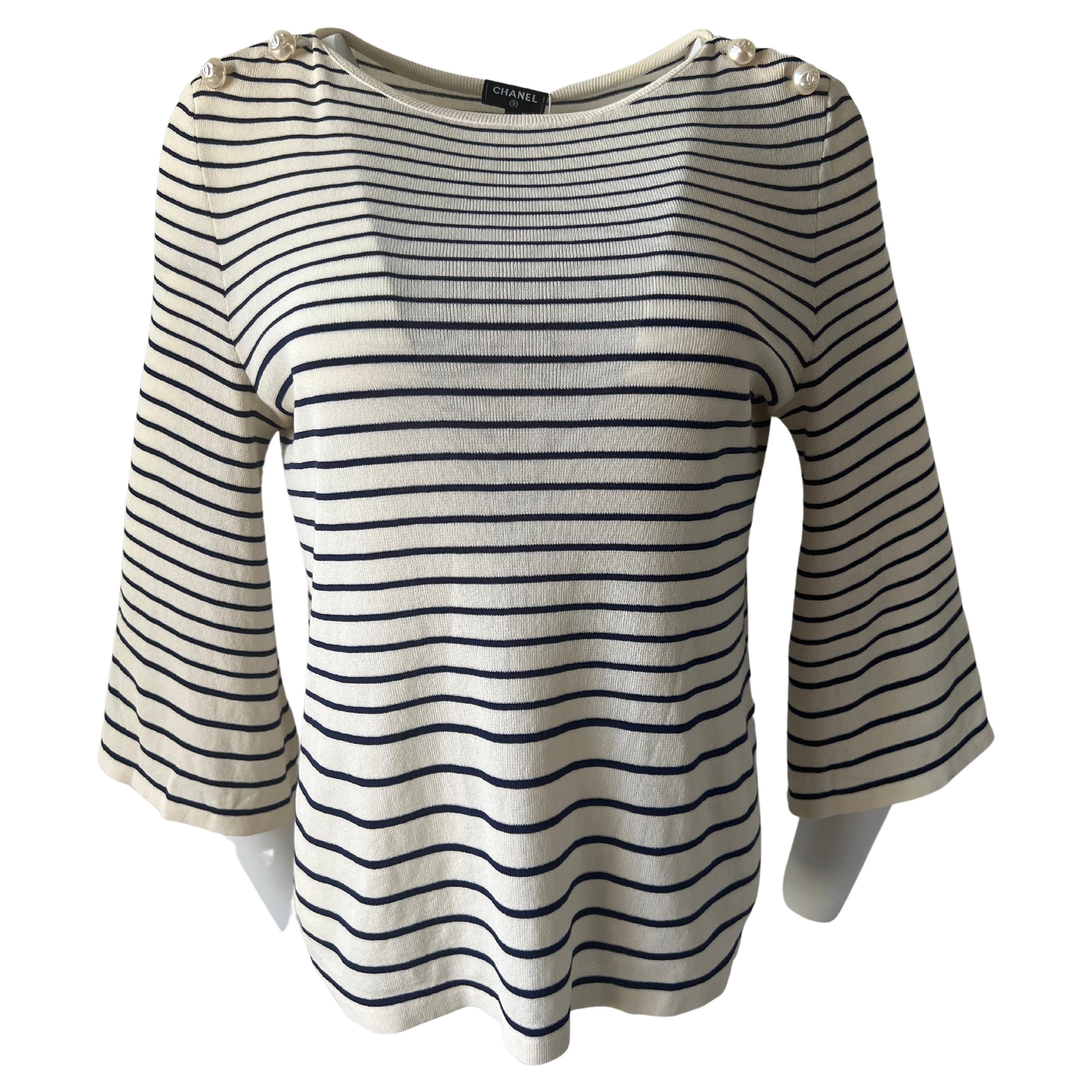 French Sailor Chanel White and Blue Striped mariniére Pullover La Pausa 2017
