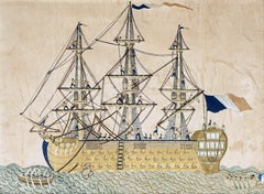 French Sailor's Silk and Woolwork of Sailors Working on the Masts of a Ship