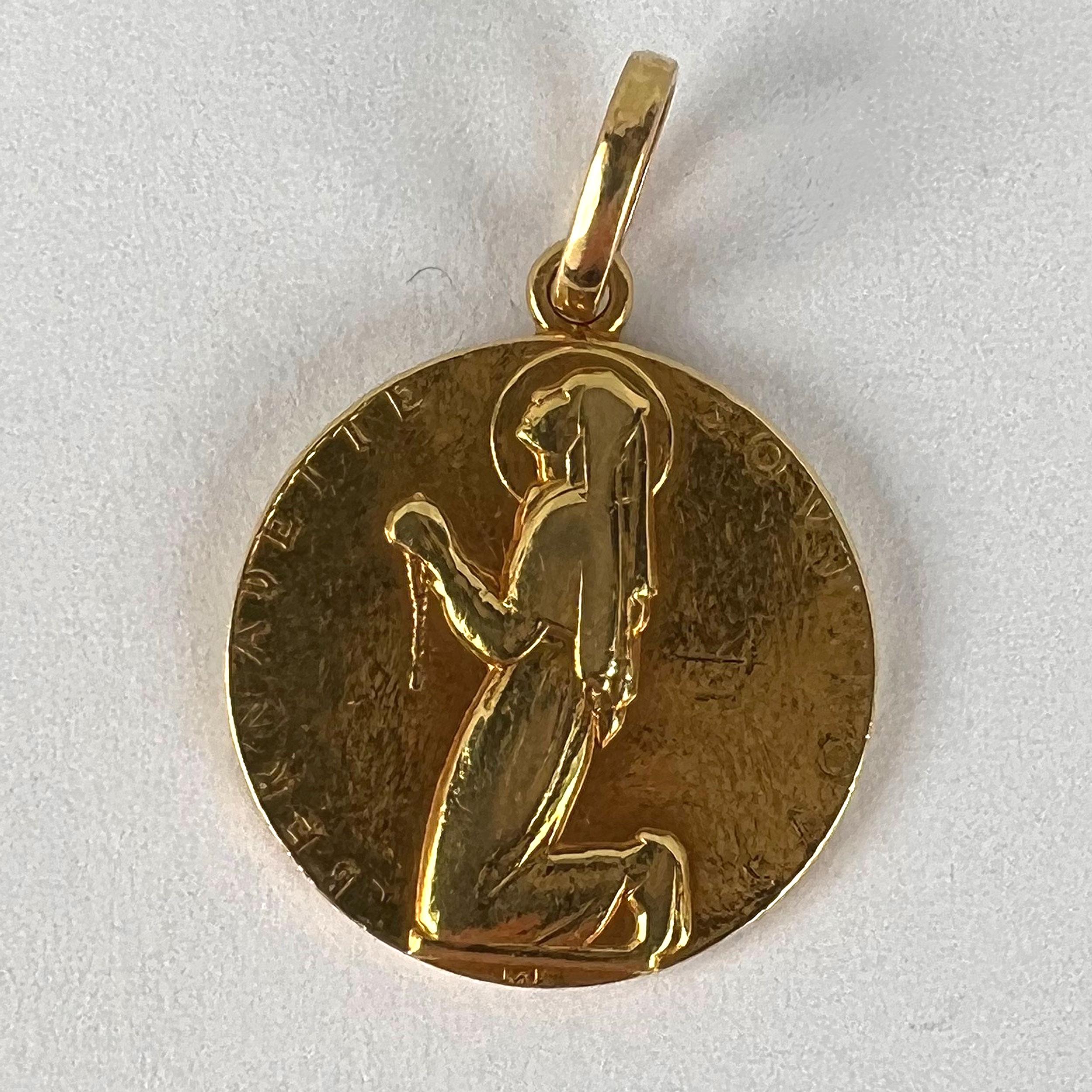 French Saint Bernadette Souberous Lourdes 18K Yellow Gold Charm Pendant 5