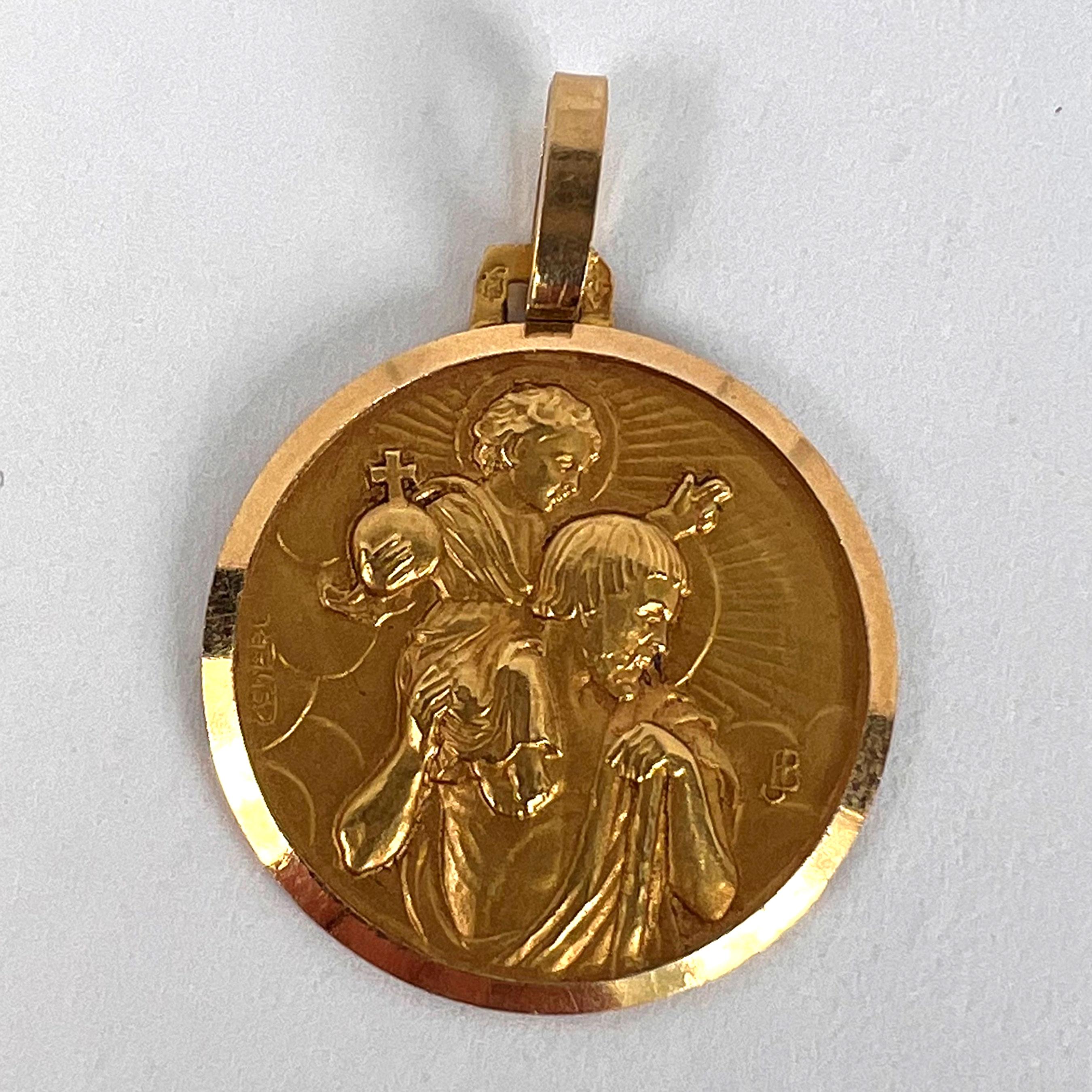 French Saint Christopher 18K Yellow Gold Charm Pendant 6