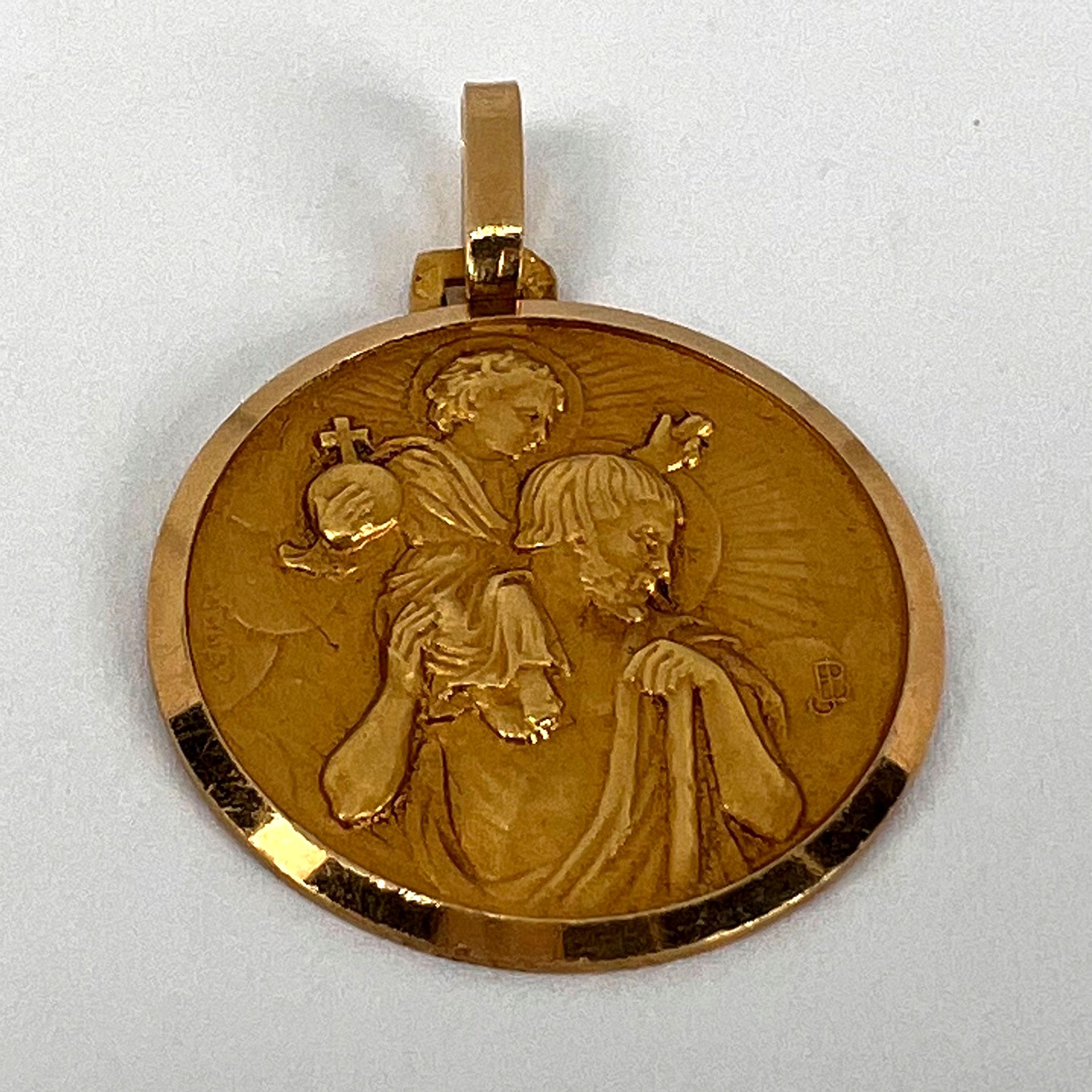 French Saint Christopher 18K Yellow Gold Charm Pendant 7
