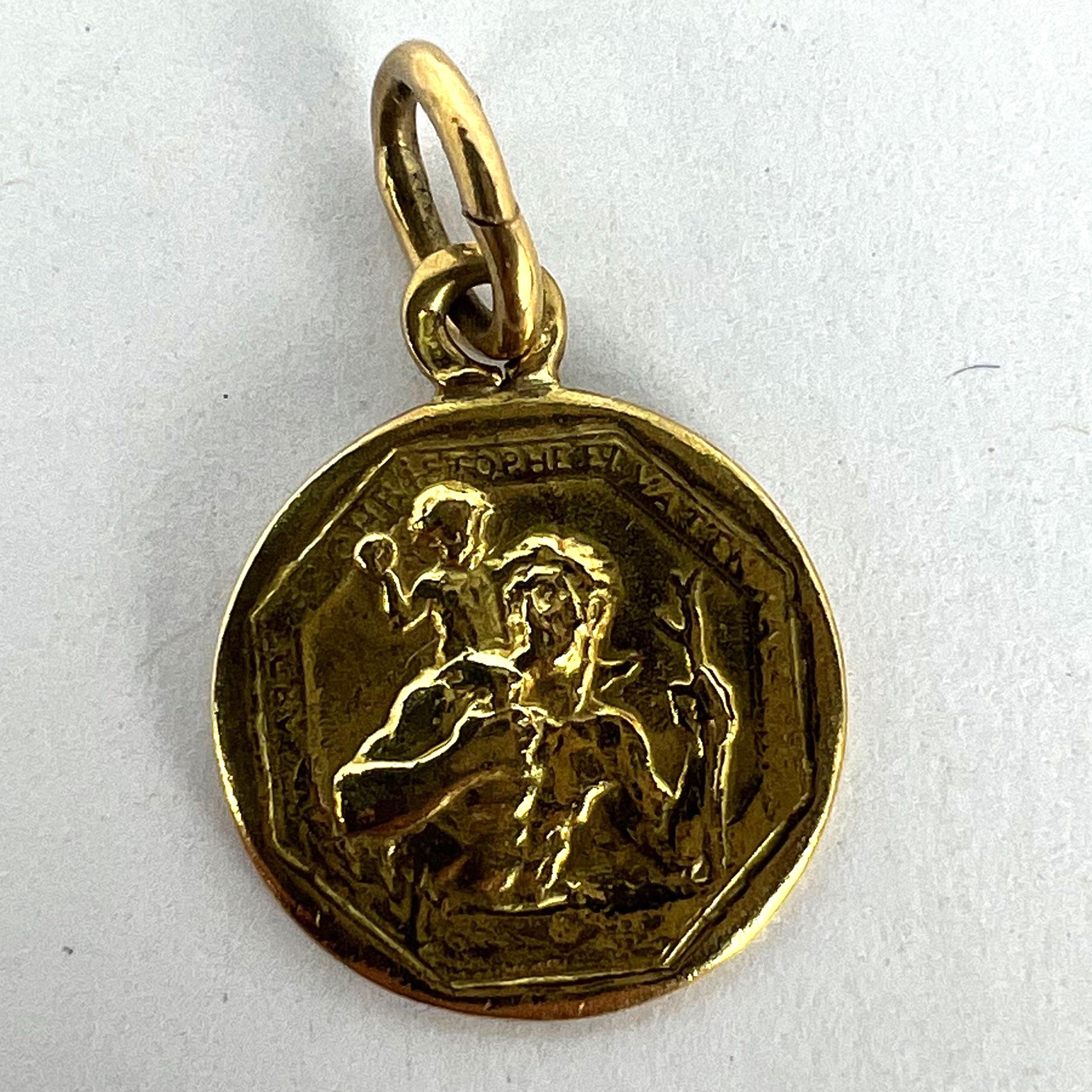 French Saint Christopher 18K Yellow Gold Charm Pendant For Sale 7