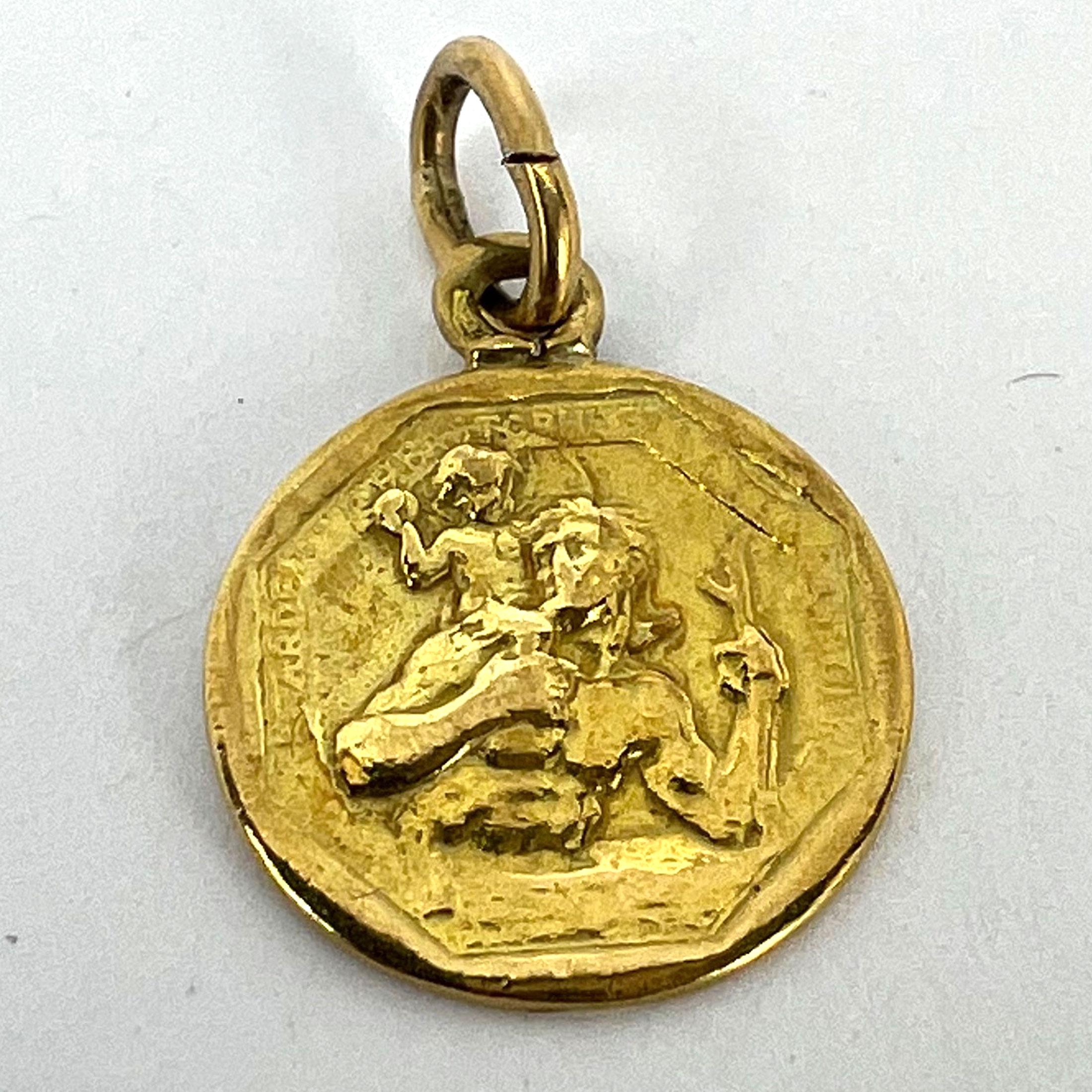 French Saint Christopher 18K Yellow Gold Charm Pendant For Sale 8