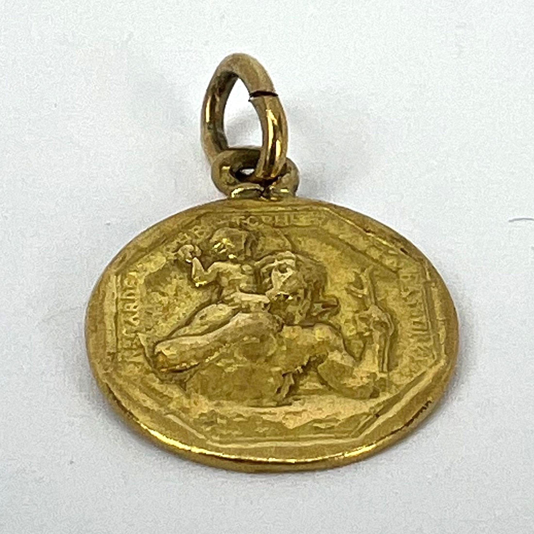 French Saint Christopher 18K Yellow Gold Charm Pendant For Sale 9