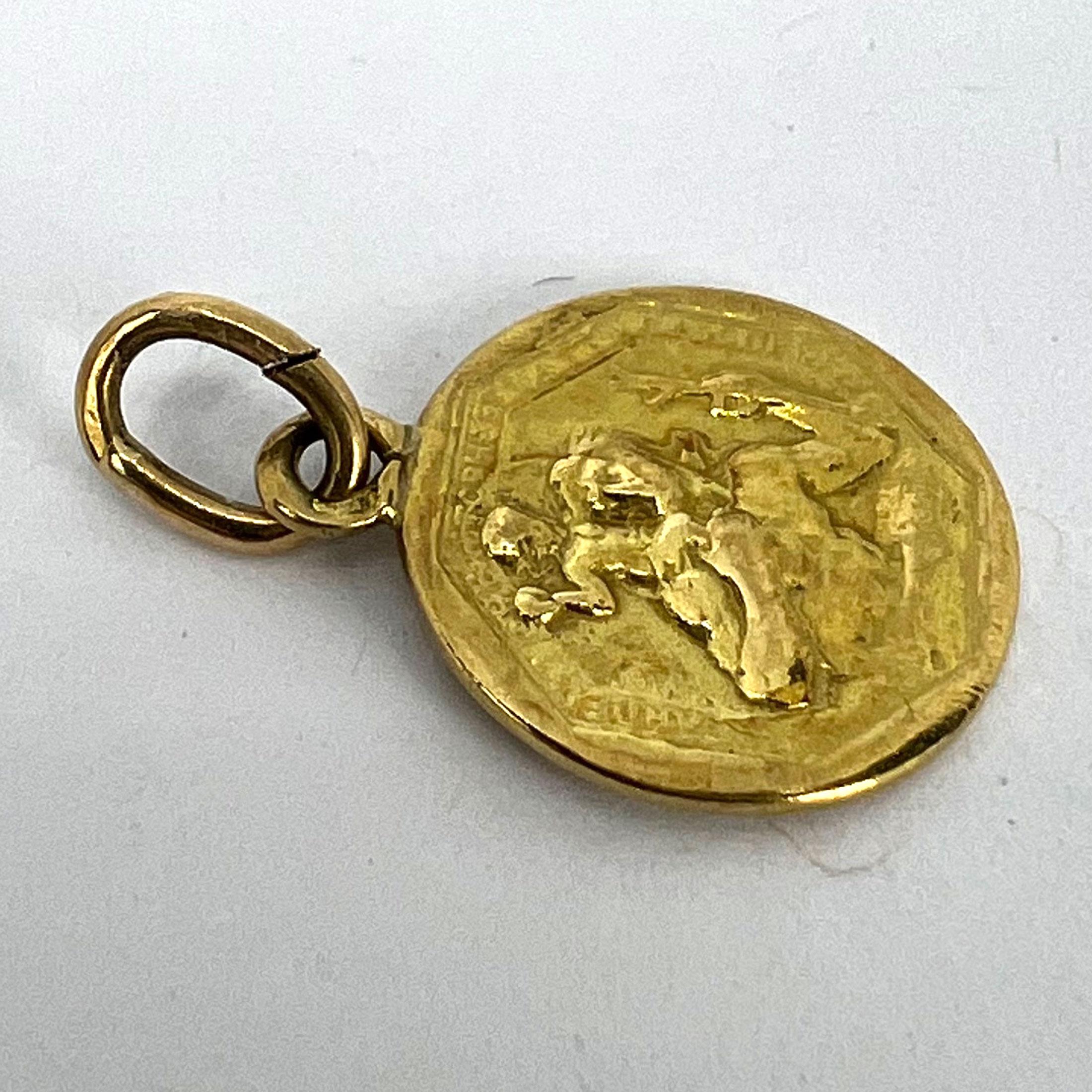 French Saint Christopher 18K Yellow Gold Charm Pendant For Sale 10