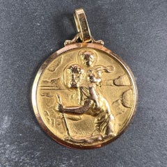 French Saint Christopher 18k Yellow Gold Charm Pendant