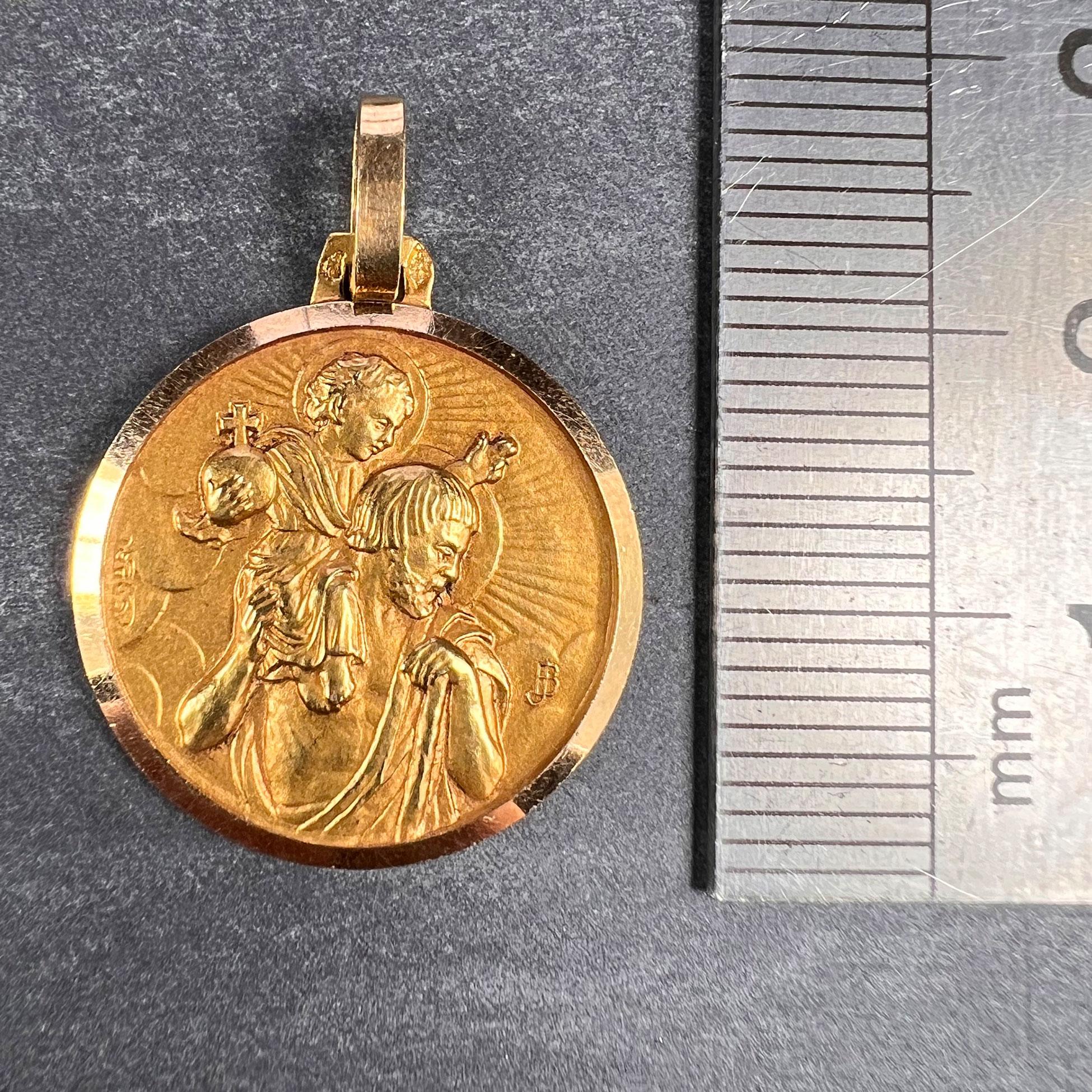 French Saint Christopher 18K Yellow Gold Charm Pendant 4